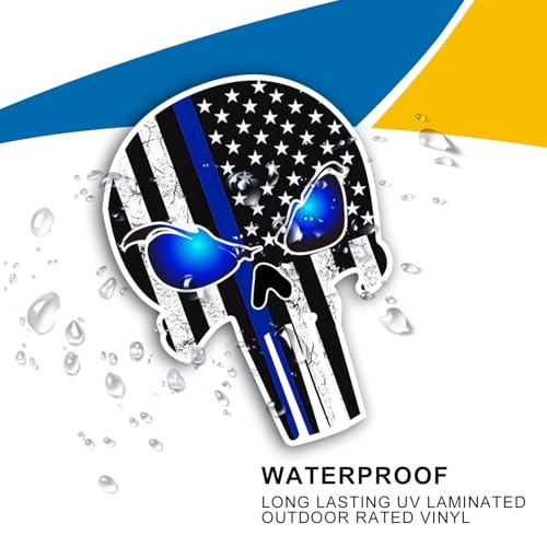 Punisher Skull Tattered Subdued US Flag Reflective Magnet Decal with Thin Line