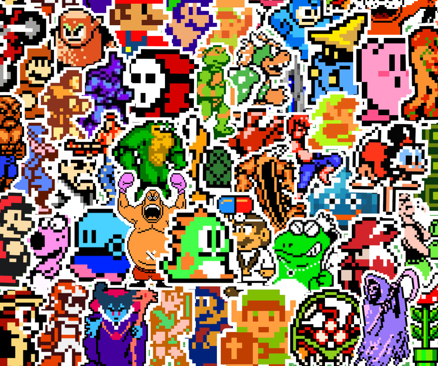 25/50 Nintendo Sprite Sticker Pack – Waterproof Vinyl- NES Pixel Art 8-Bit Mario