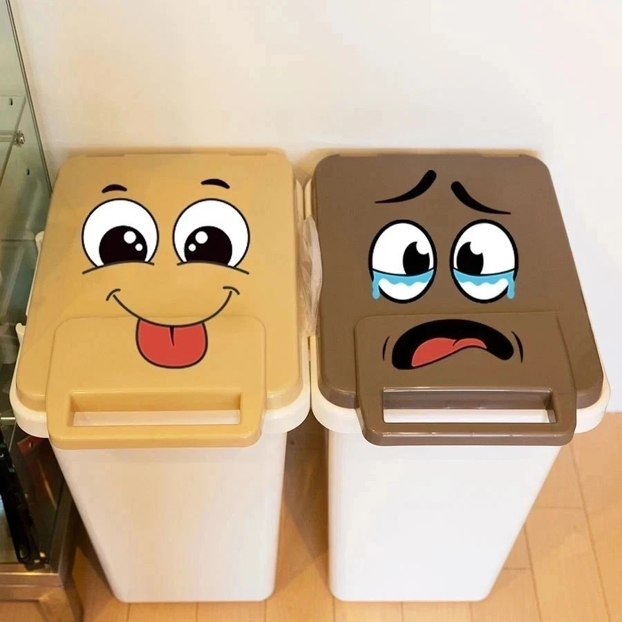 4Sheets Cartoon Face Stickers Self Adhesive Removable Funny Wall Trash Can Decor