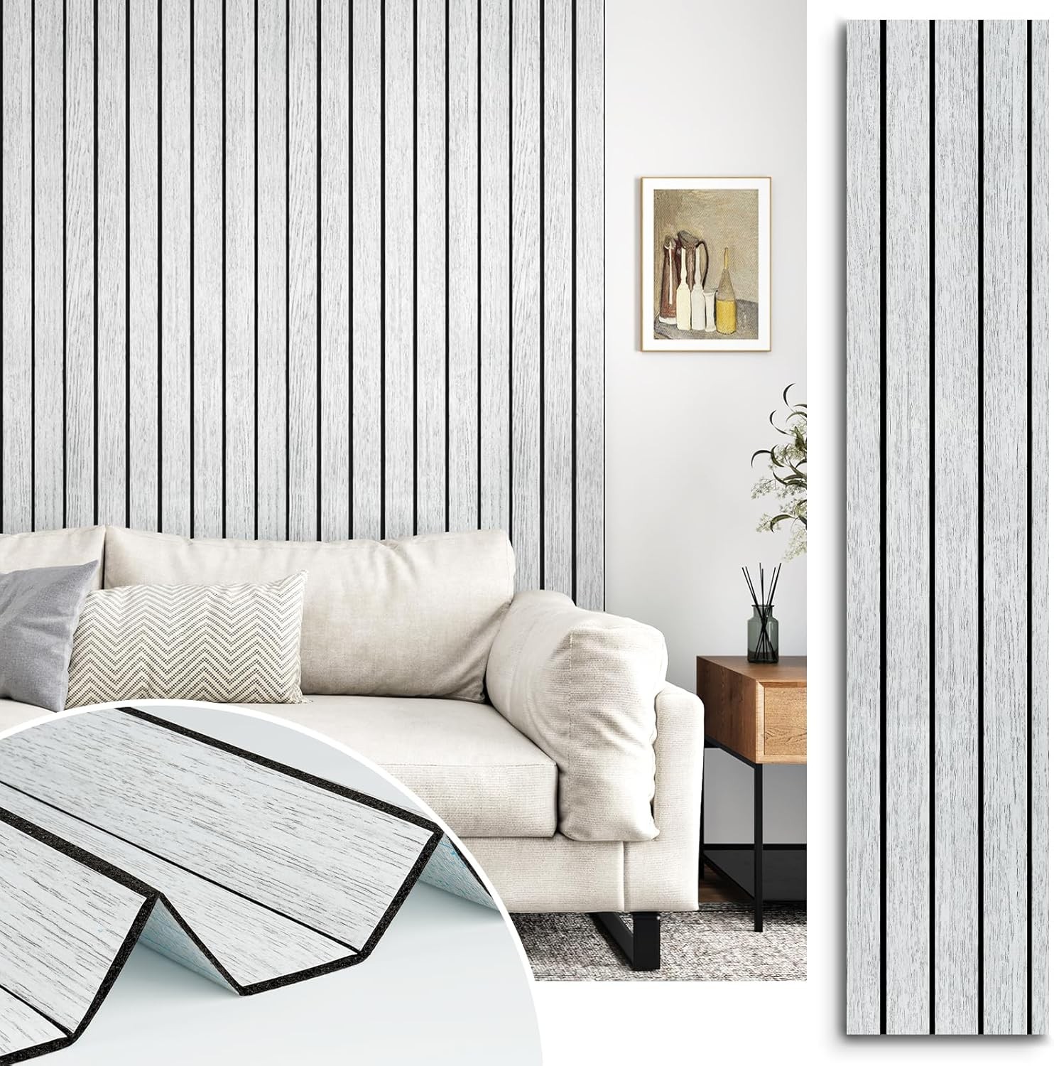 White/Grey 3D Wood Slat Panels for Walls Peel and Stick PVC Slat Wall Paneling S