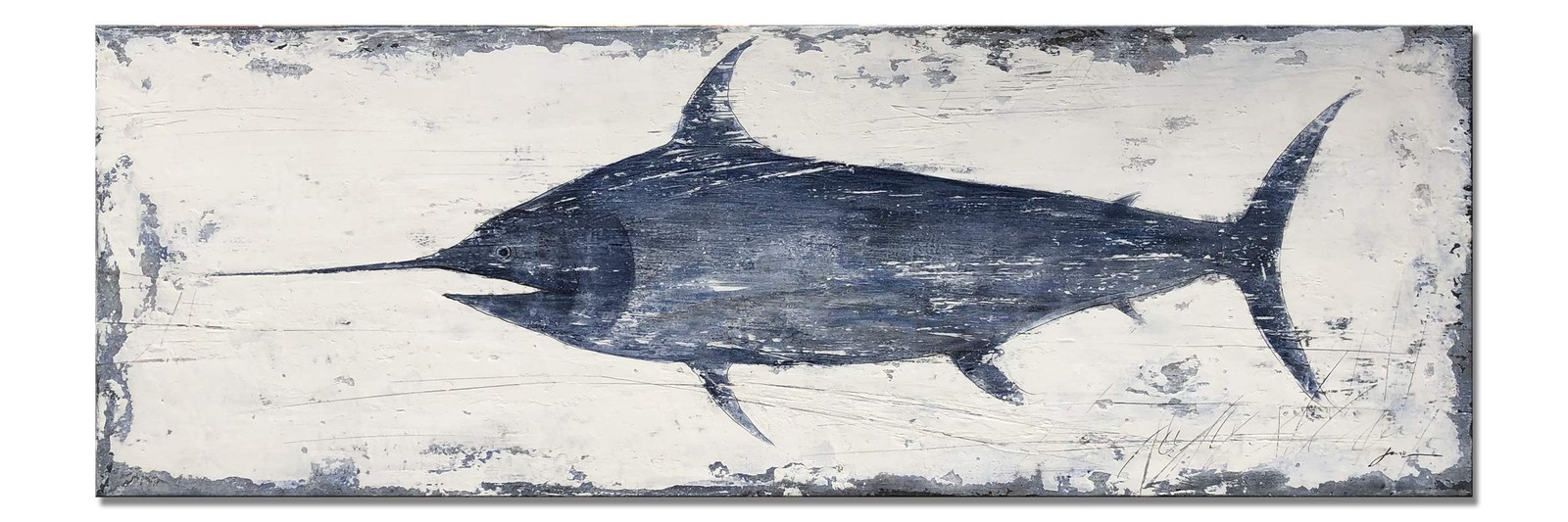 Bedroom Decor Canvas Wall Art Indigo Swordfish Pattern Prints Posters Bathroo…
