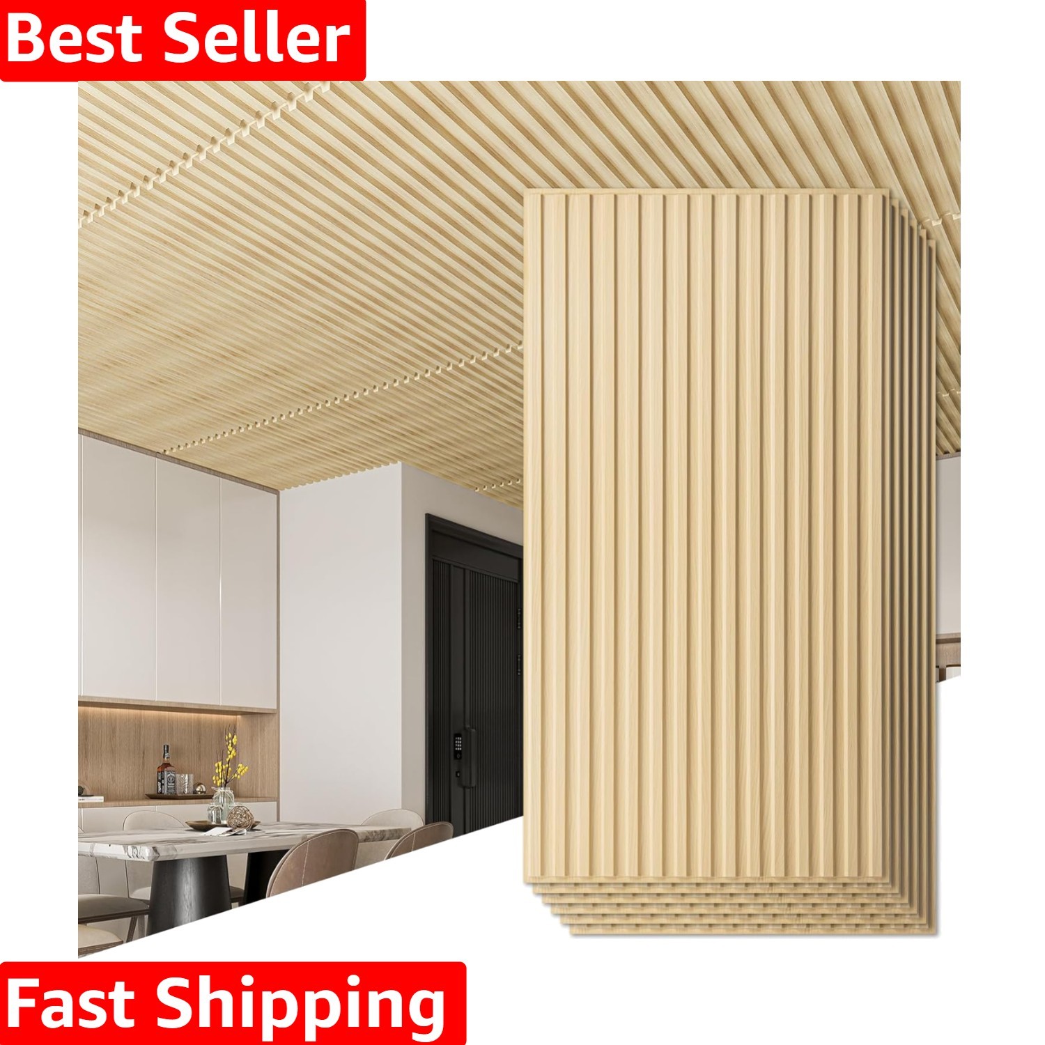 Transform Your Walls & Ceilings with 6 Slat Design 3D Panels – Oak Finish