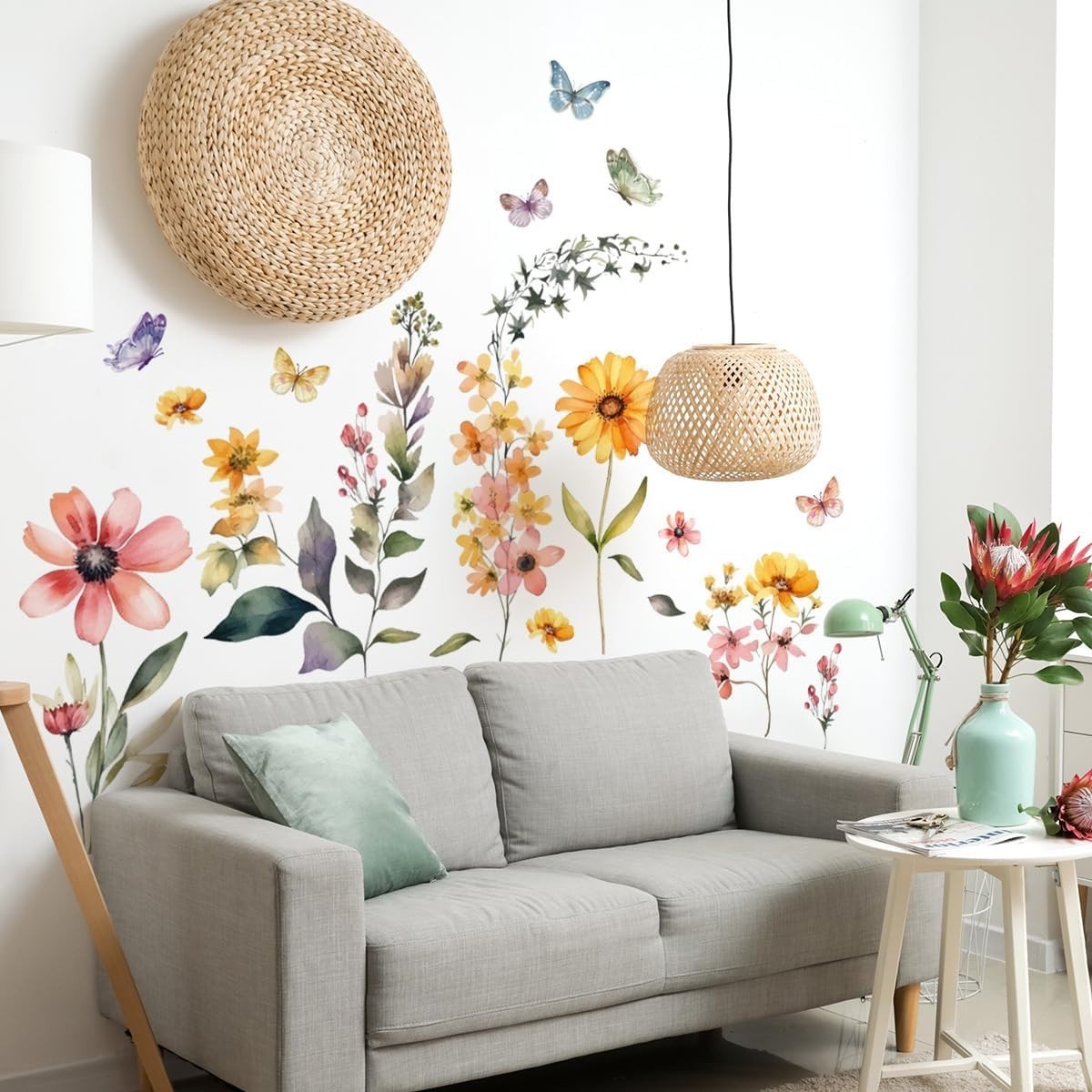 Flowers Wall Stickers Flowers Wall Decals Peel and Stick Removable Art WallDecor