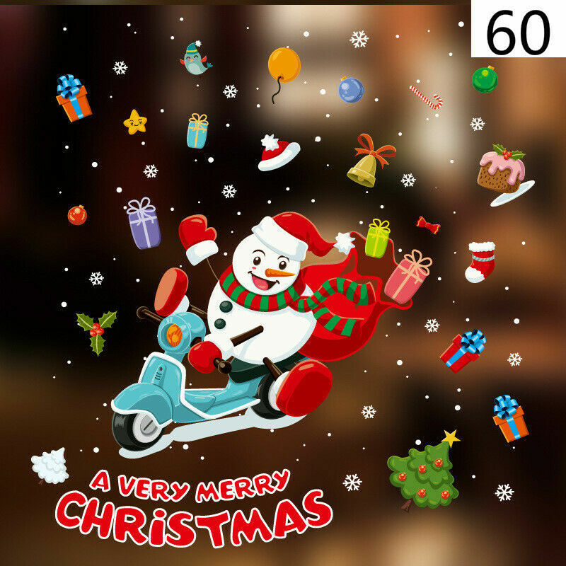 No Glue Static Christmas Glass Stickers Elk Santa Snowflake Window Decor SPW