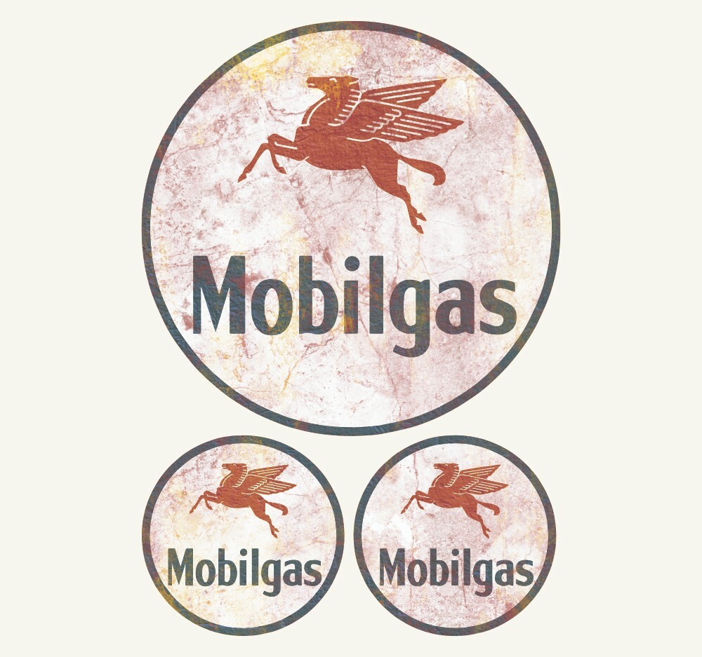 Distressed Mobilgas Mobil Gas Oil Vintage Vinyl Decal Sticker L XL Large 3 for 1