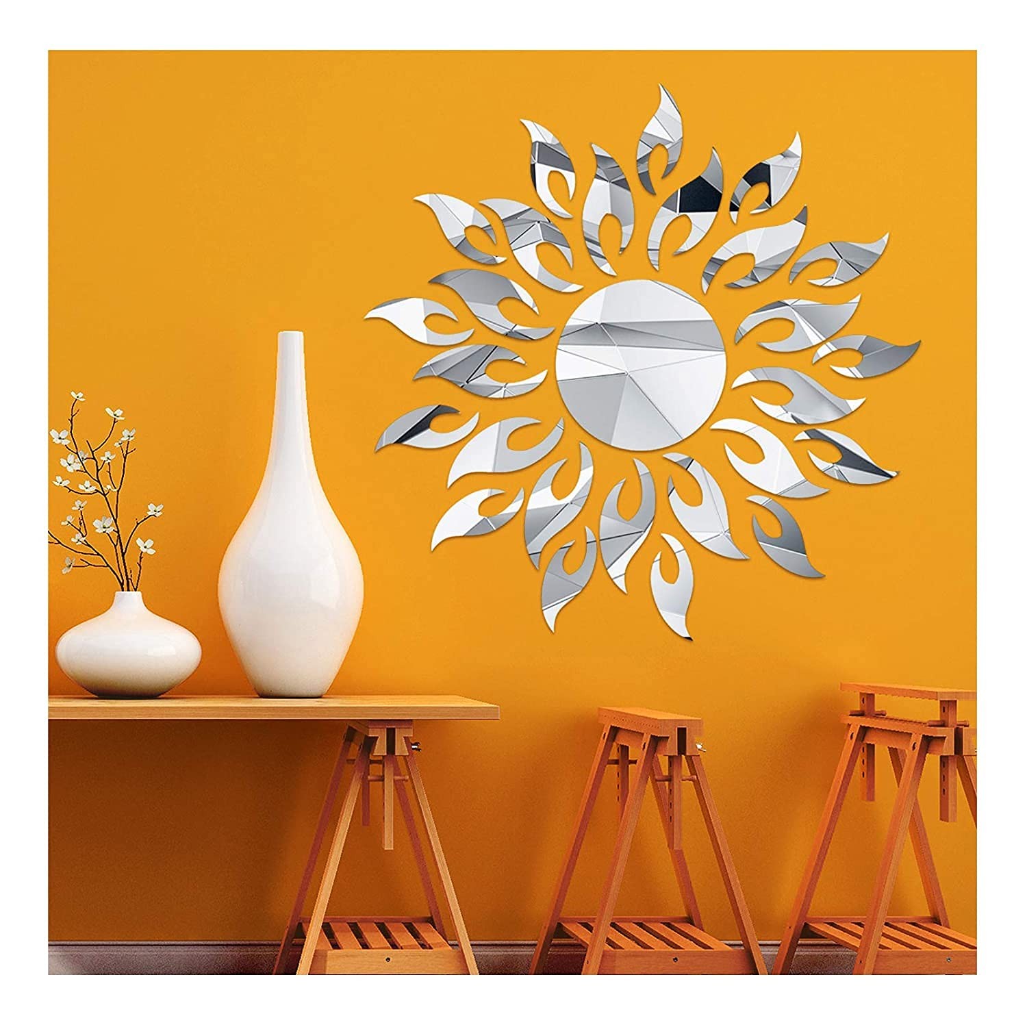 3D Mirror Sunlower Wall Decor Sticker, CUNYA Peel and Stick Wall Art Decals, …