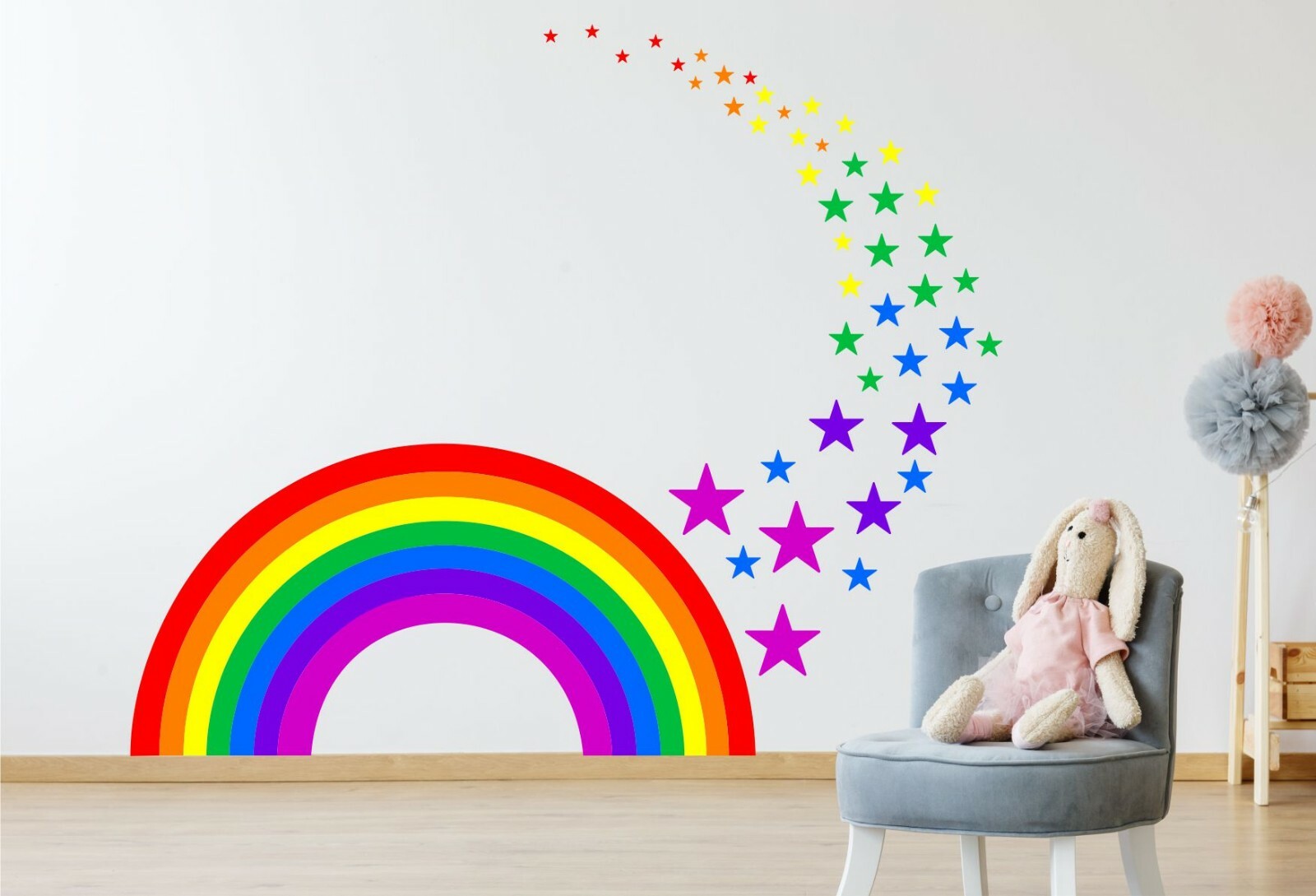 RAINBOW & STARS WALL STICKER KIT nursery decal car art colourful child bedroom
