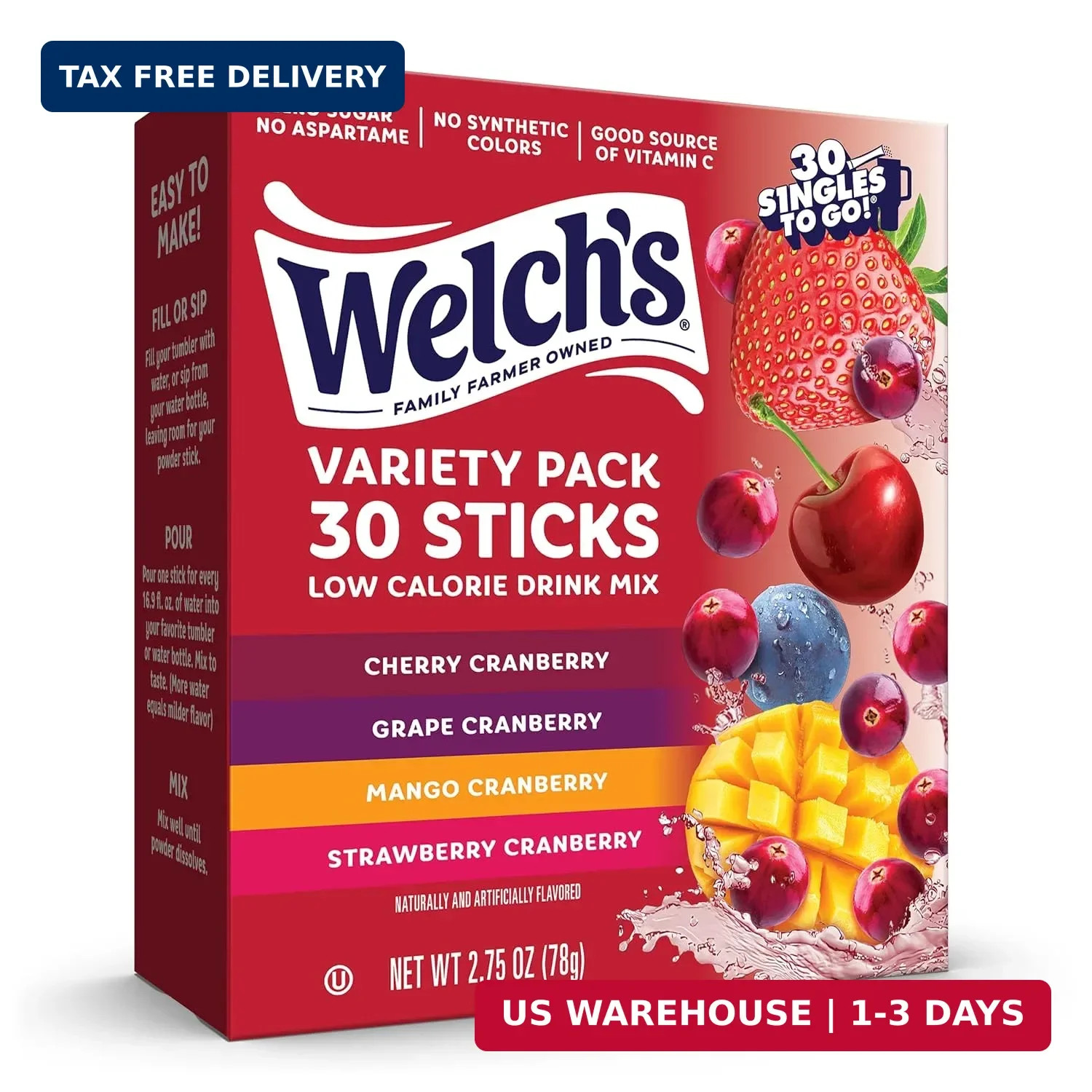 Welch’s Singles To Go! Cranberry Variety Pack Drink Mix, Sugar Free Water Flavor