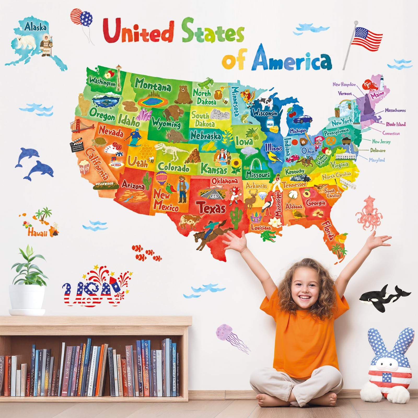 SG2-2307 Colourful USA Wall Stickers Decals Peel and Stick Removable for Nurs…