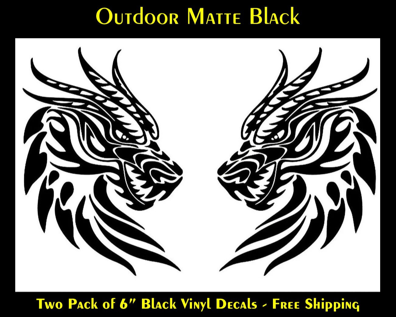 Dragon Pair Mirrored 6″ x 4″ Outdoor Matte Black Car Truck Door Bumper