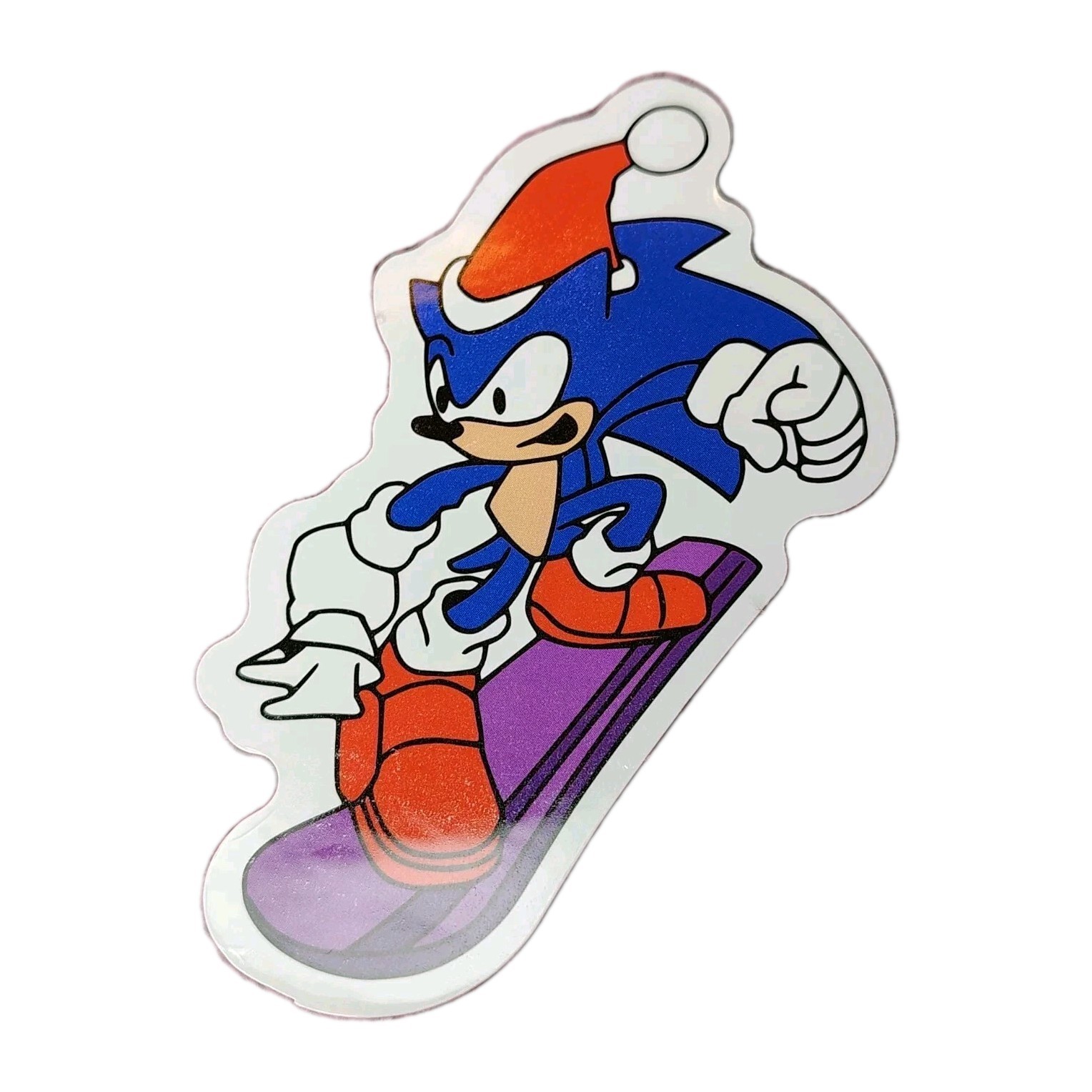 Sonic The Hedgehog Snowboarding Decal Sticker, Santa Hat Sticker, 3.25″