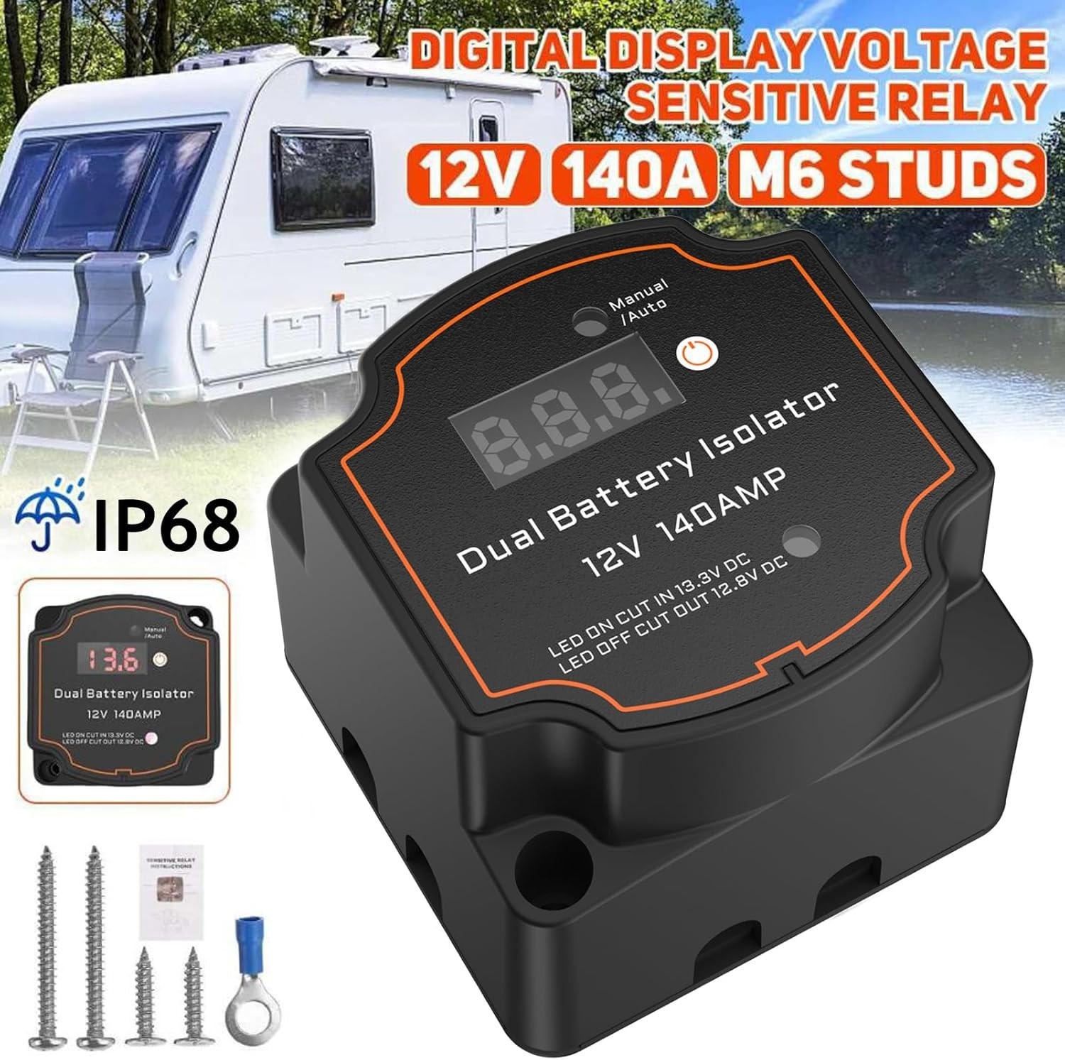 Smart Dual Battery Isolator 12V 140A Auto or Manual Control, Waterproof Voltage