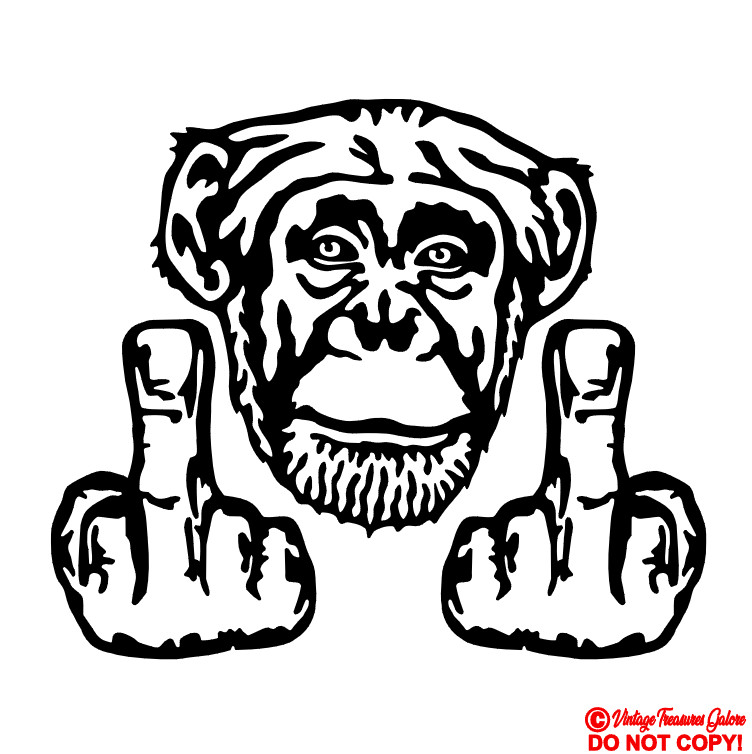 CHIMPANZEE MIDDLE FINGERS FLIP OFF ~ VINYL DECAL CAR REAR WINDOW BUMPER STICKER