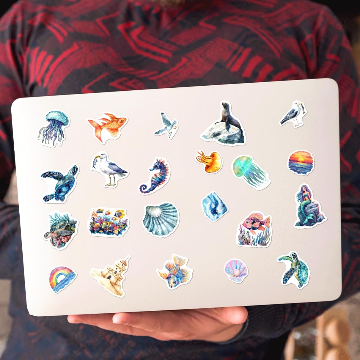 Ocean Aesthetic Vinyl Stickers Pack with Mermaids Seashells Sea Creatures for…