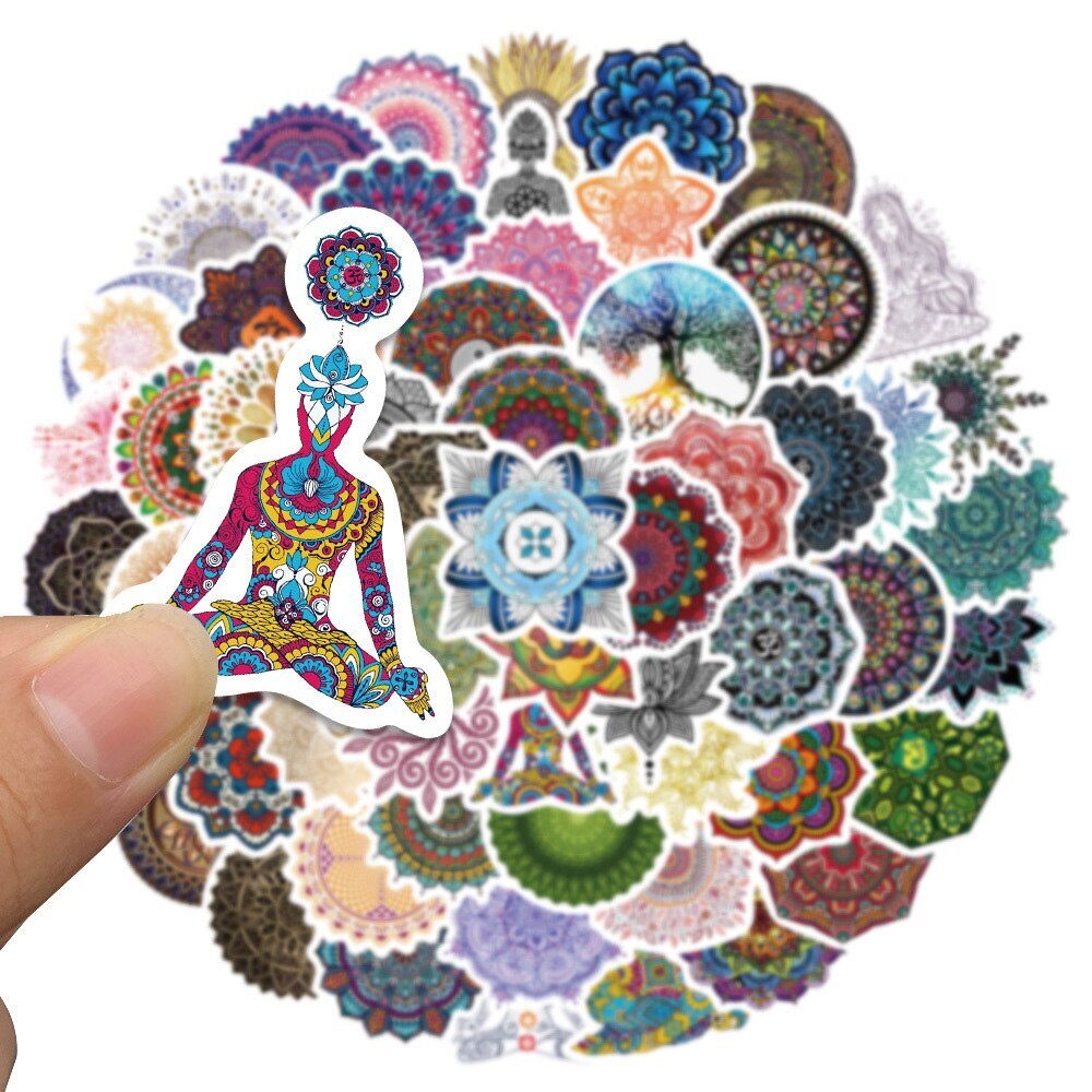 YOGA Stickers [D] Mandala Symbol Flower Pattern ~ Vinyl Waterproof Water Bottle