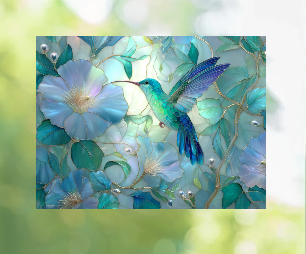 Hummingbird Faux Stained Glass WINDOW CLING Size 10.6″ Vinyl Window Decoration
