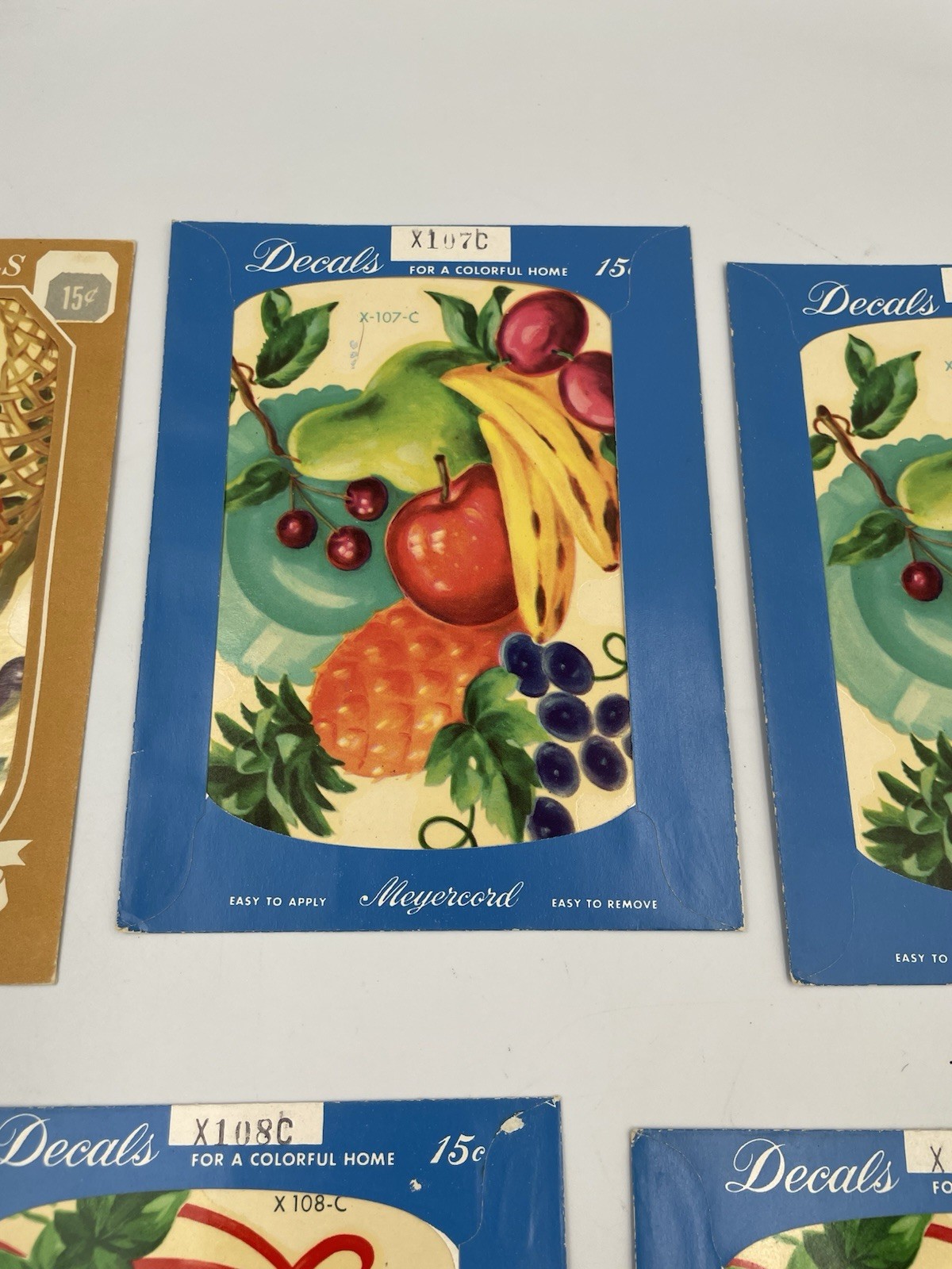 5 Vintage Meyercord Cornucopia Fruit/Floral Decals Lot 1950s Kitchen Decor A8