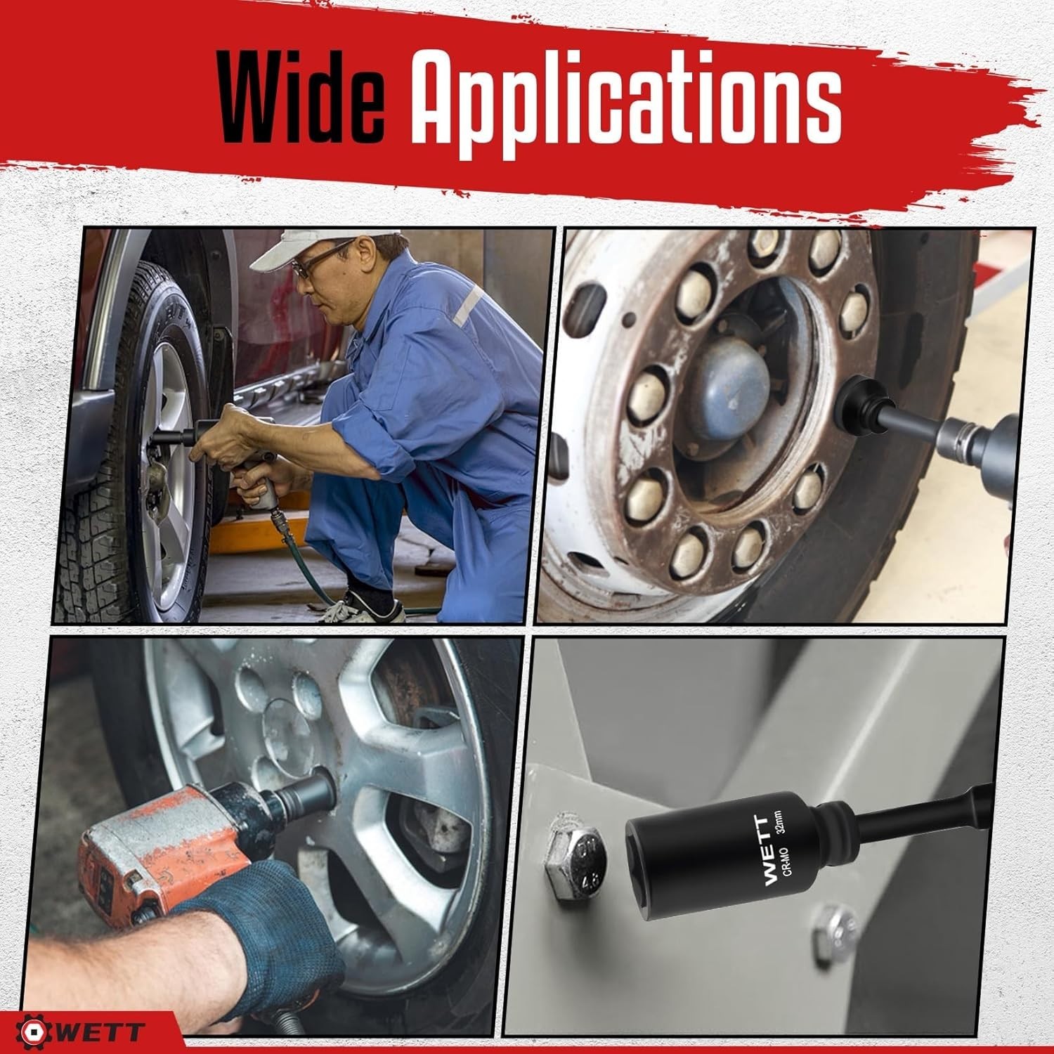 1/2″ Drive Deep Large Impact Socket Set, 11-Piece Spindle Axle Nut Wheel Wrench