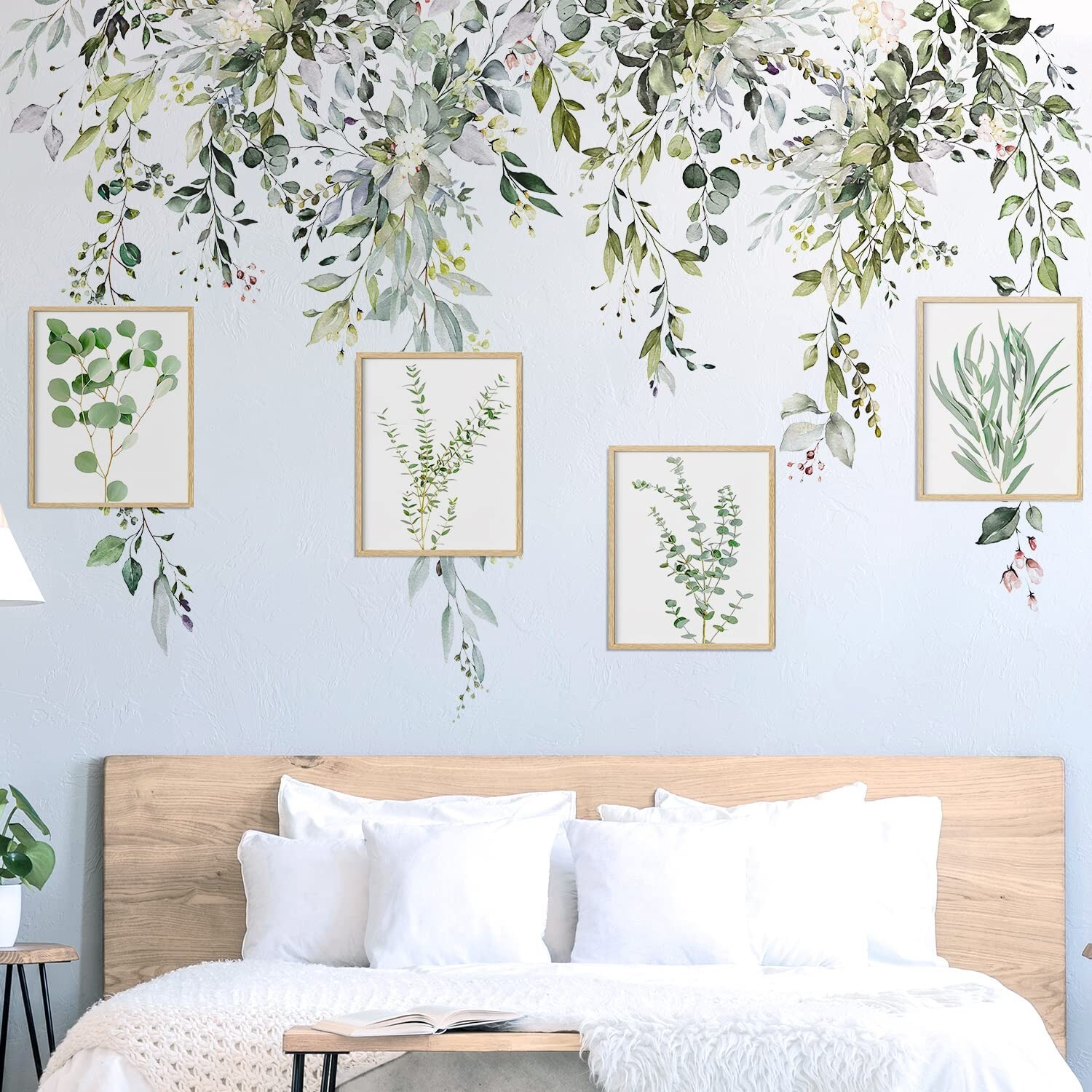 Green Plants Leaves Wall Decals Peel and Stick, Large Floral Flowers Wall Sti…