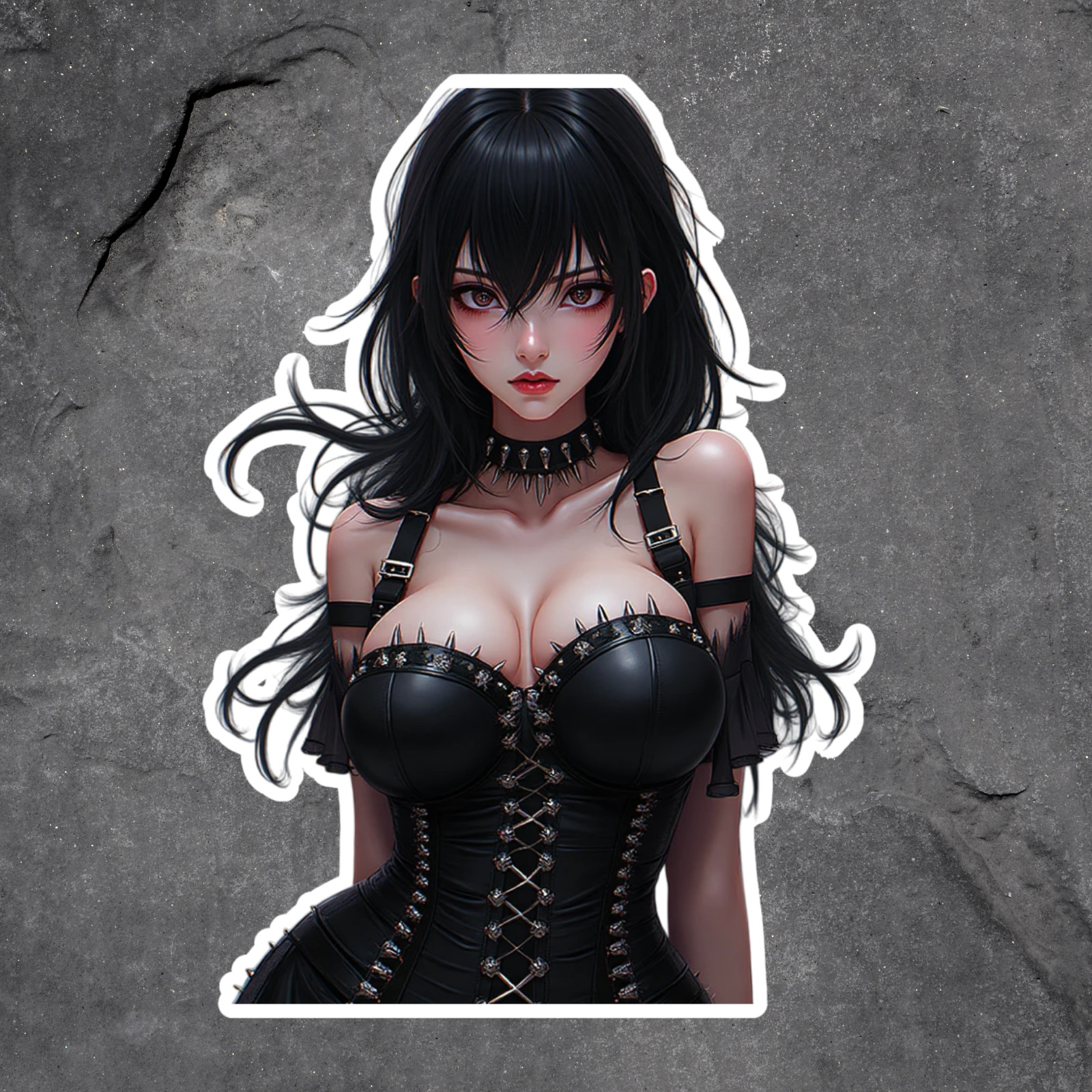 Pinup girl sticker vinyl decal lingerie pink black hair gothic sexy anime art