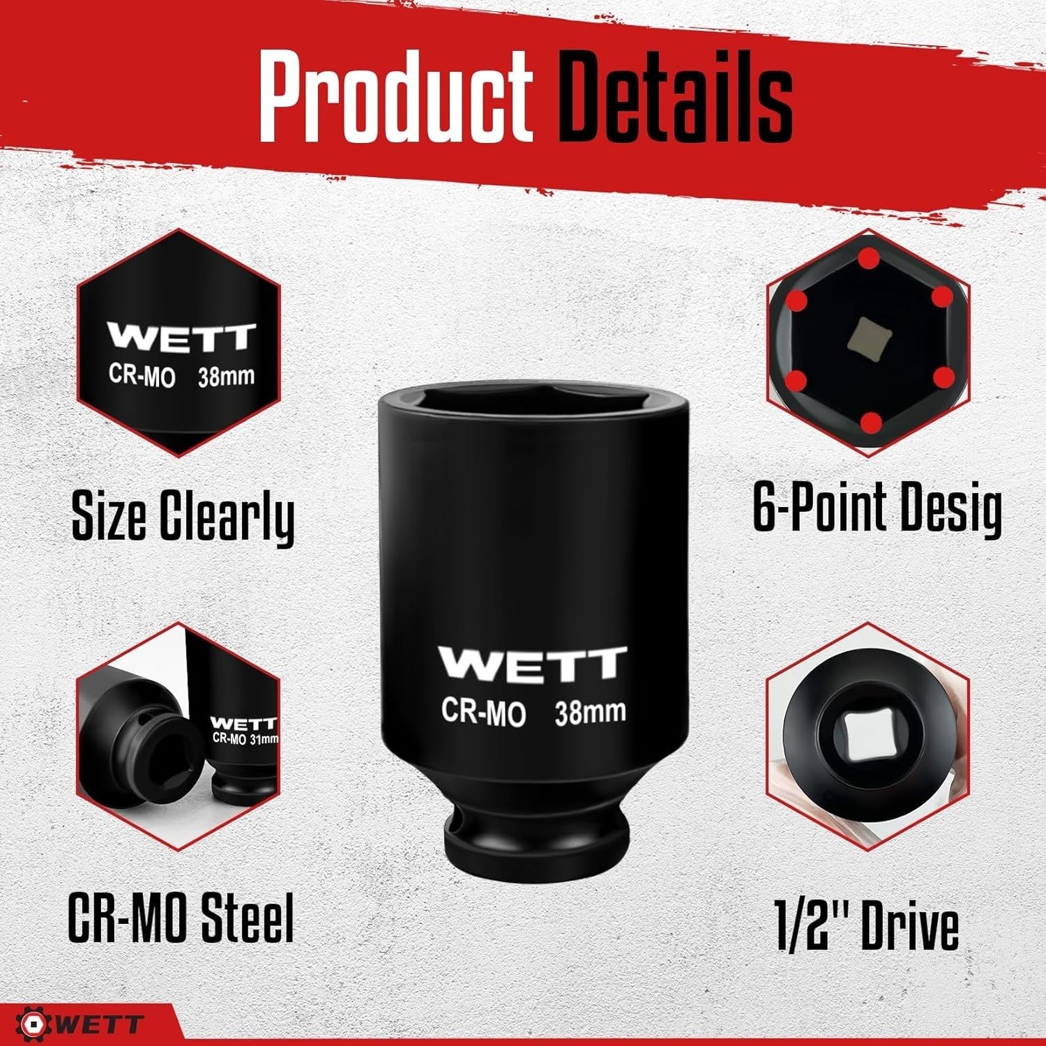 1/2″ Drive Deep Large Impact Socket Set, 11-Piece Spindle Axle Nut Wheel Wrench