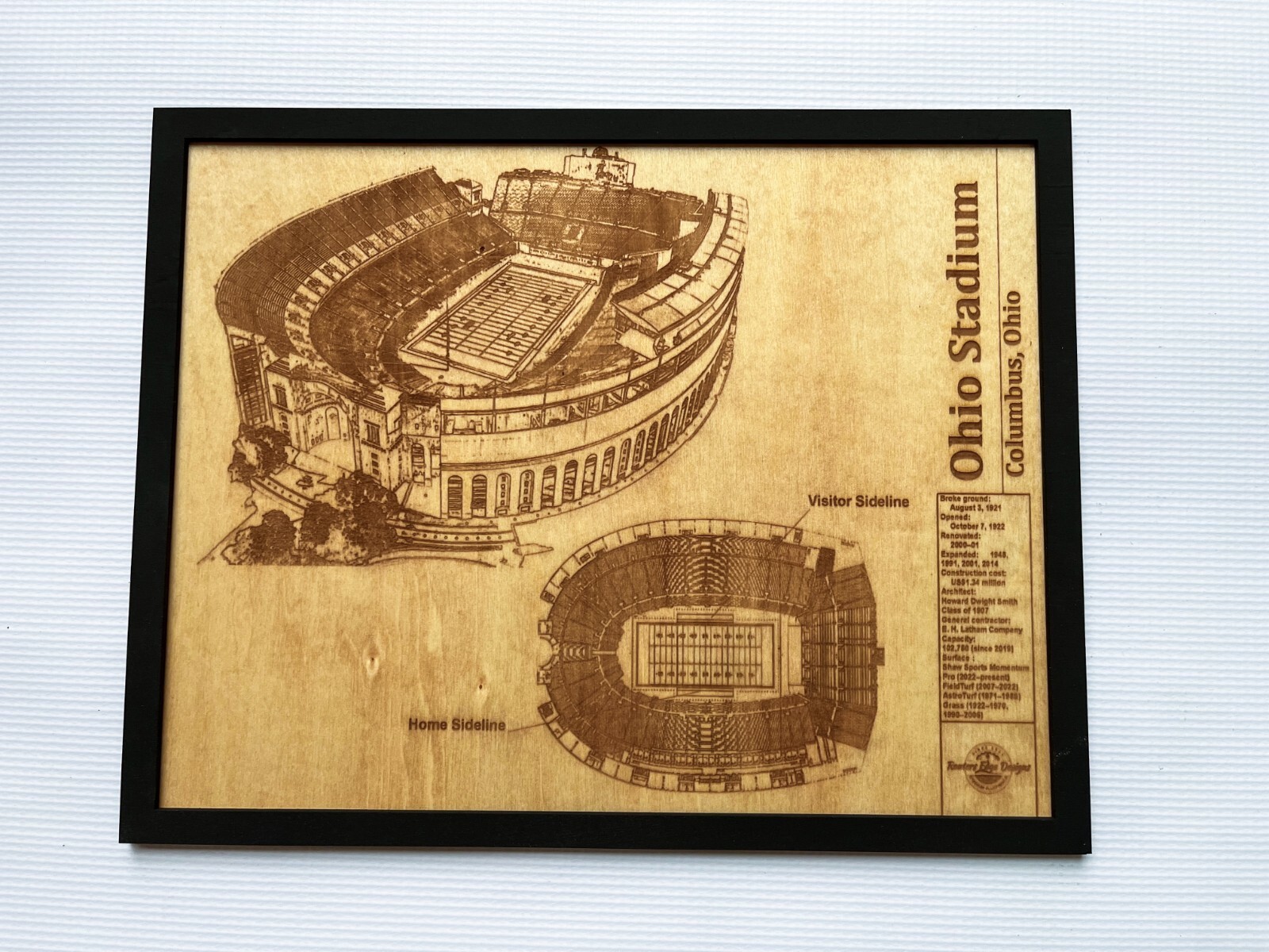 Ohio Stadium Columbus, Ohio Wood Engraved Blueprint