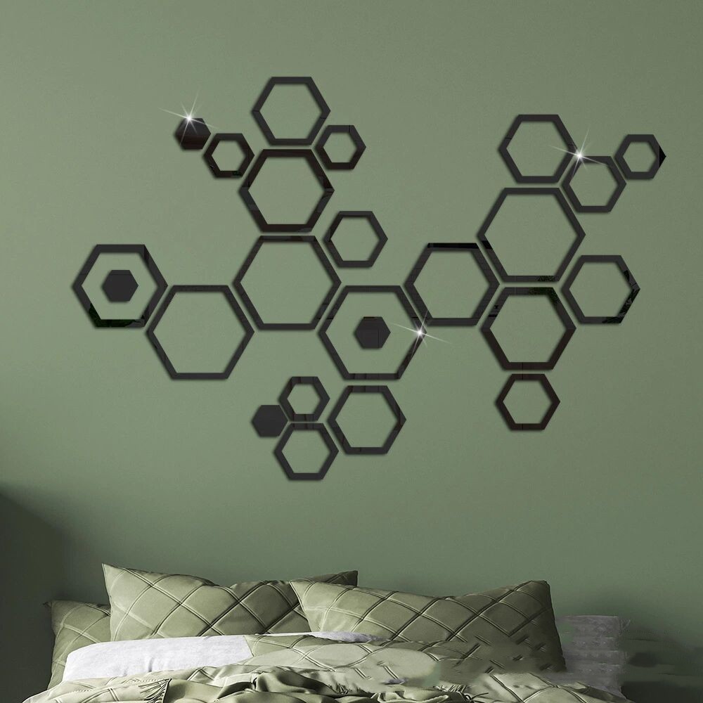24Pcs Hexagon Frame Acrylic Mirror Stickers Modern Bedroom Wall Decoration