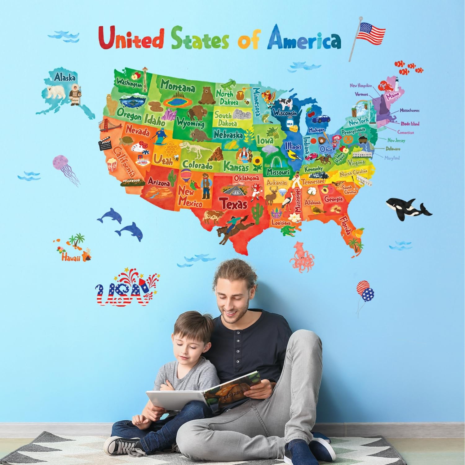 SG2-2307 Colourful USA Wall Stickers Decals Peel and Stick Removable for Nurs…