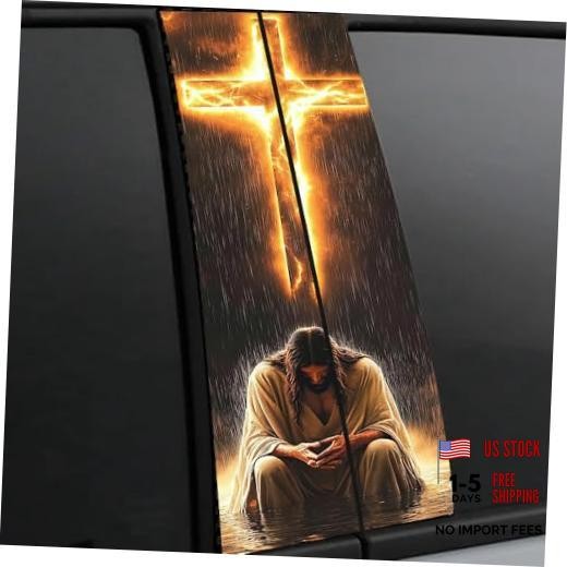 2Pcs Jesus Cross Car B-Pillar Decals Waterproof Vinyl B-Pillar Jesus and Cross