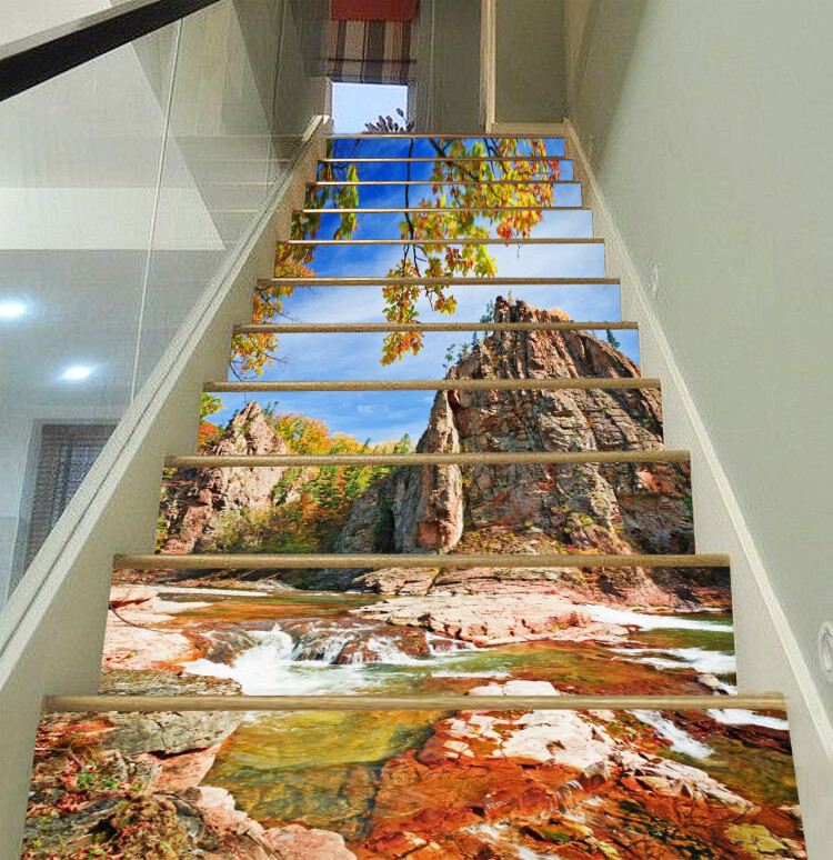 3D Mountain Water AZ400 Stair Risers Decoration Mural Vinyl Wallpaper Kay