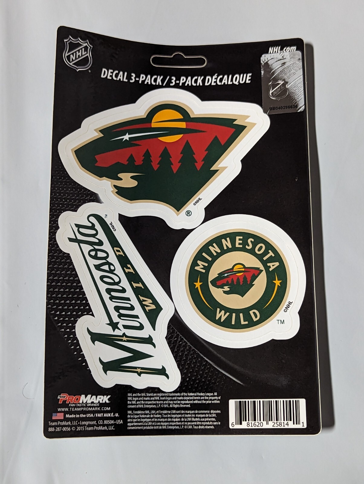 Minnesota Wild 3-Pack Die-cut Decals Stickers Sheet Measures 5″ x 7″ New!