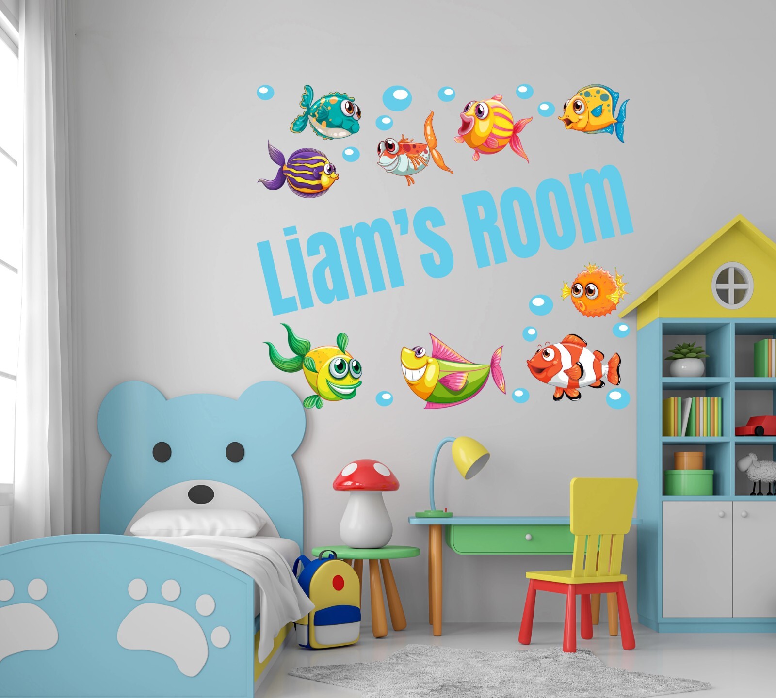 Custom Name Under the Sea Wall Decal, Personalized Ocean Animals Wall Sticker