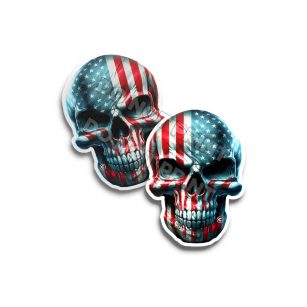 American Flag Skull Red White Blue Tattoo Art Patriotic Decal RatRod C37031 2pk