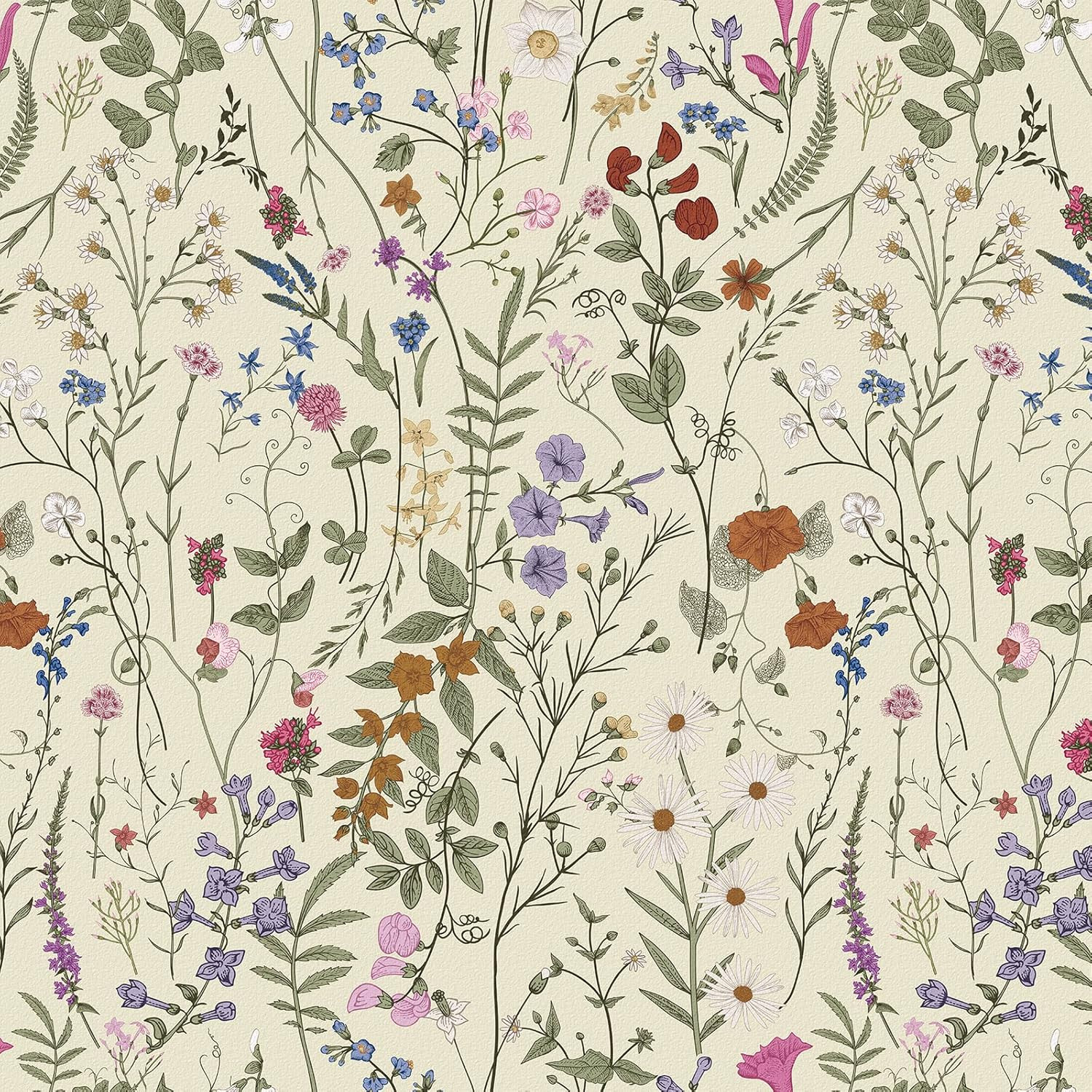 Wallpaper Self-Adhesive Blooming Vintage Colourful Flowers Wall Paper for Bedroo