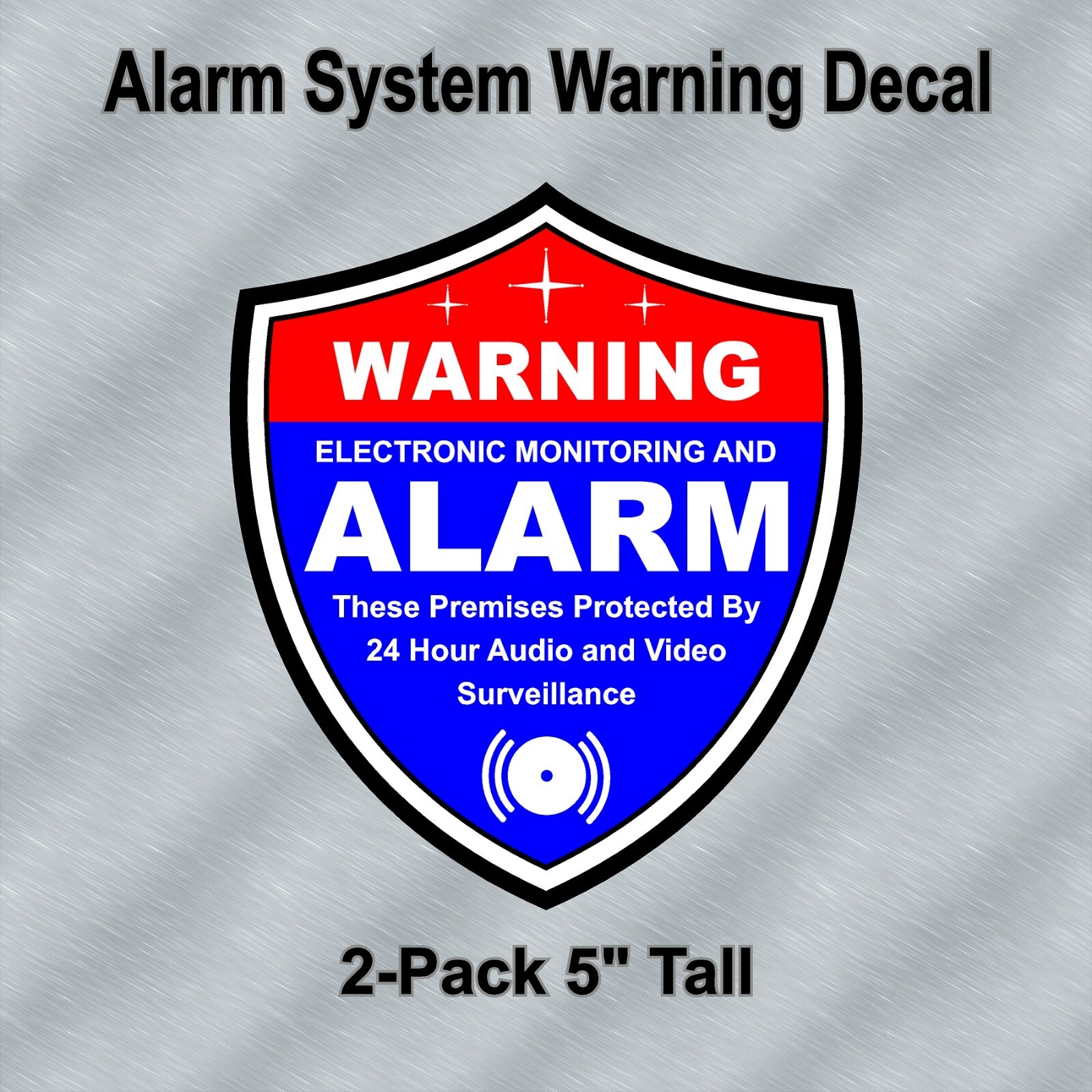 2-Pack Alarm System Warning Decals 5″ Shield Shape Red White and Blue for Window