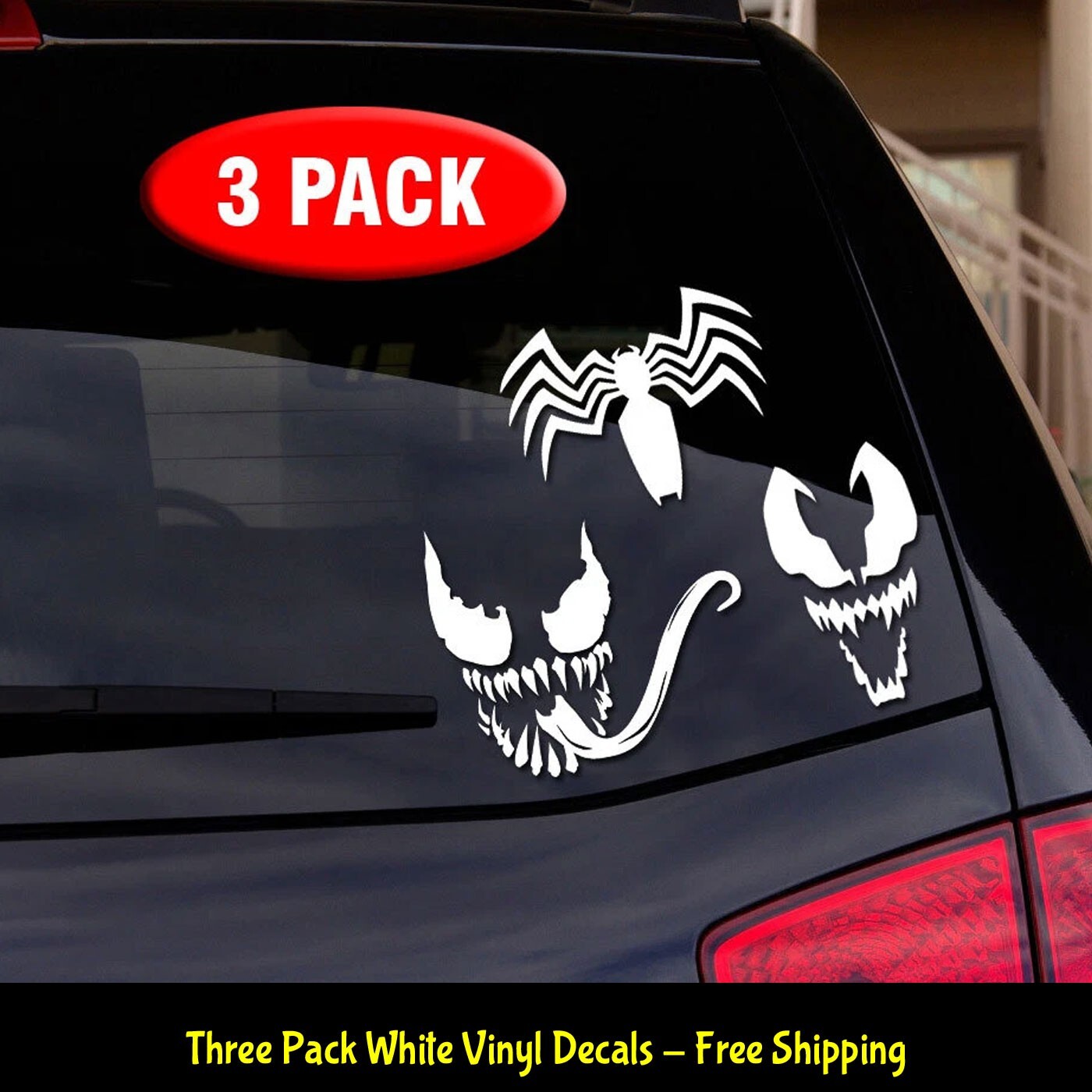 Venom Spiderman – 3 PACK White Vinyl Decals Car Truck Windows Laptop Mirror