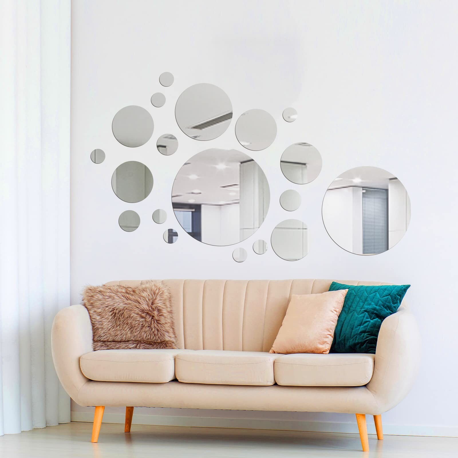 32 Pieces Mirror Wall Stickers Removable Acrylic Mirror Setting Adhesive Roun…