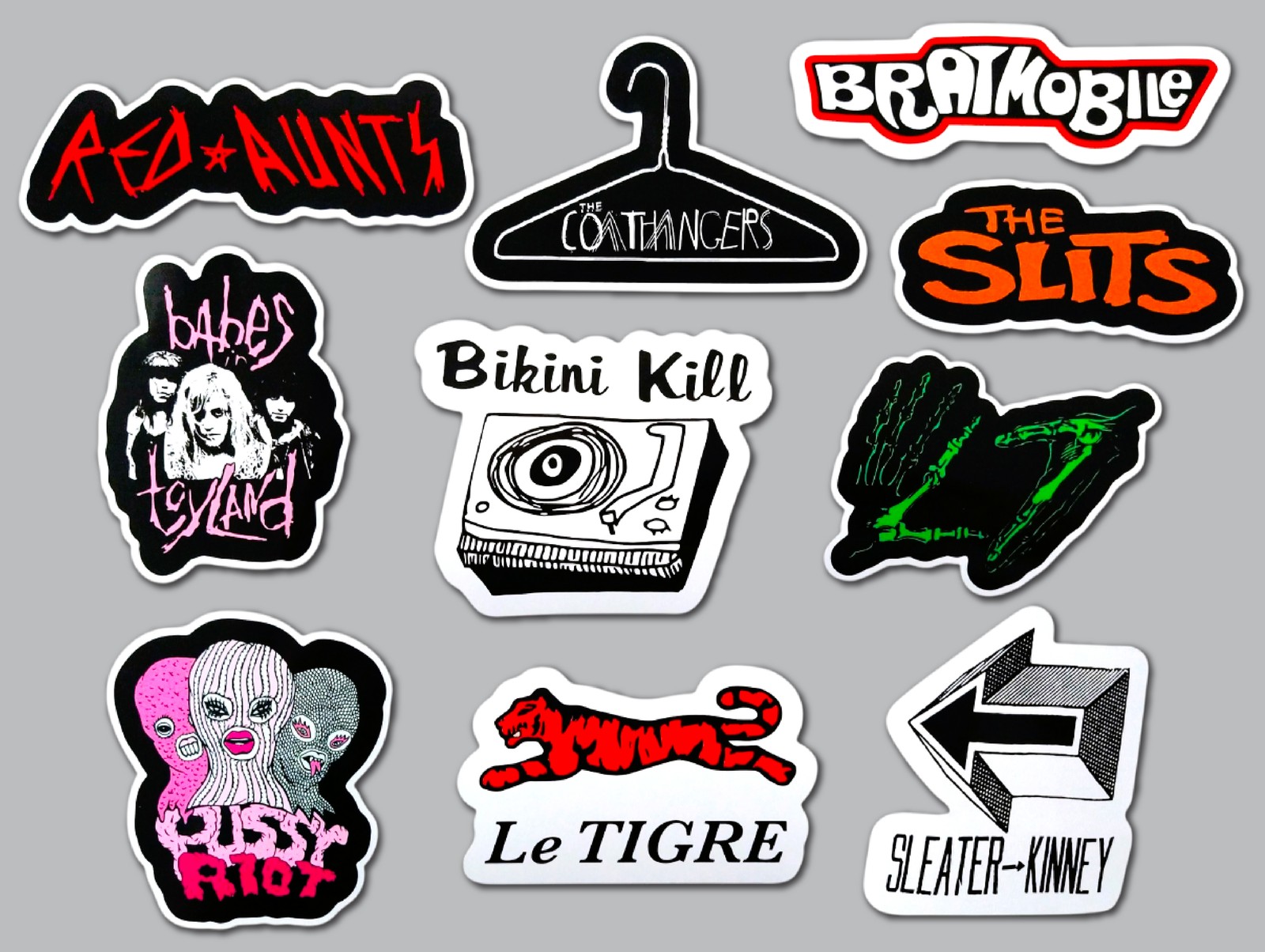 Riot Grrrl Punk Vinyl Sticker Lot (10 Pack) bikini kill pussy riot l7 le tigre