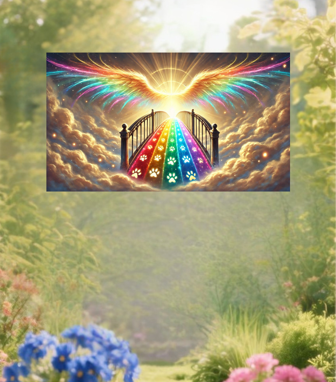Angel Wings, Rainbow Bridge & Paw Prints WINDOW CLING Size 10.6″ Vinyl