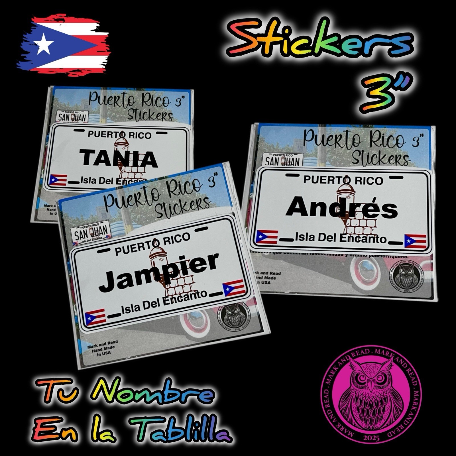 Puerto Rico Your Name On The Plate Stickers 3” Waterproof Vinyl, READ
