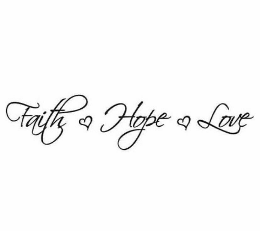 FAITH HOPE LOVE Hearts Vinyl Wall Decal Words Lettering Home Decor 30″ x 6″