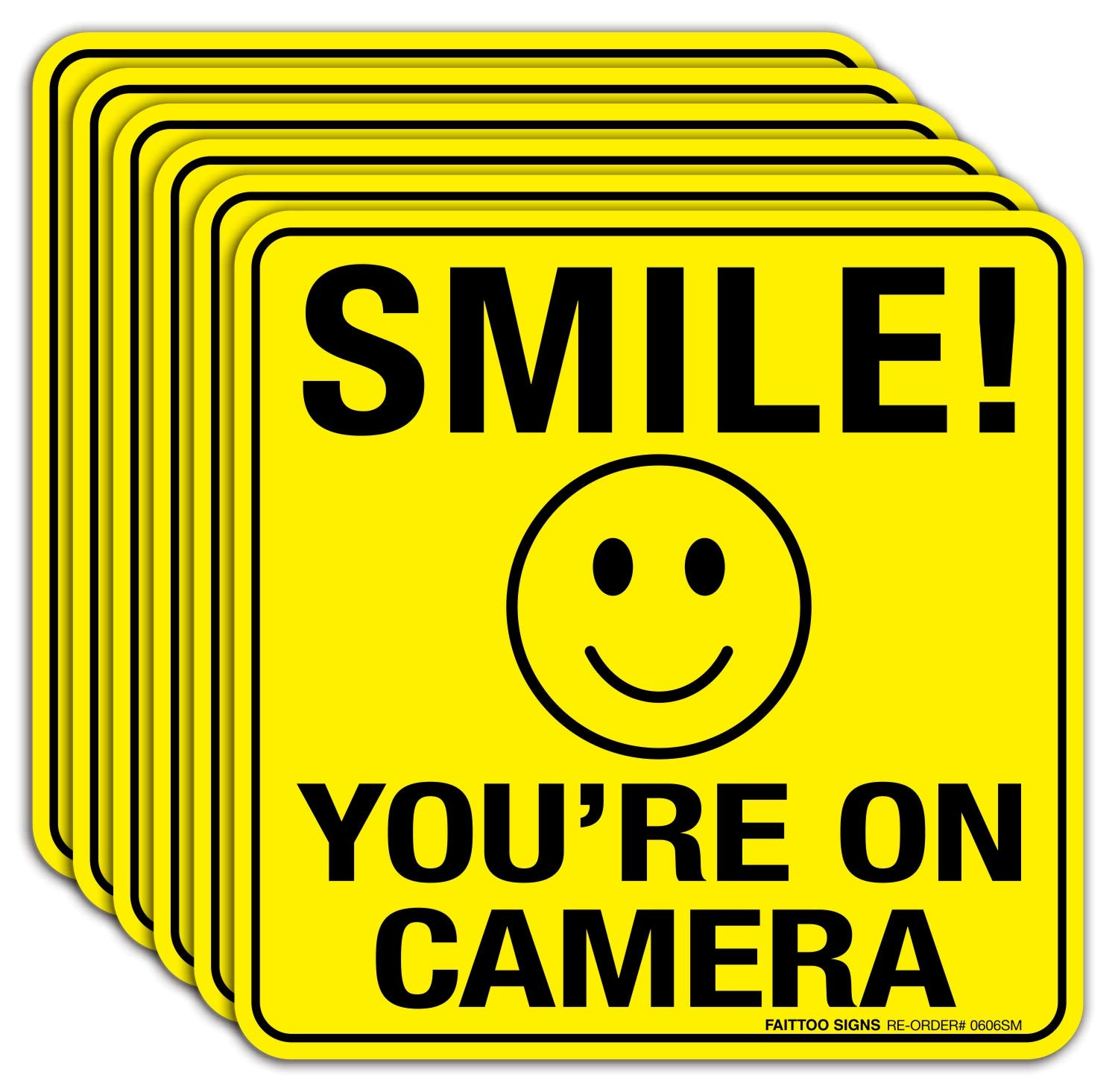 Smile You’Re on Camera Sign Stickers 6 Pack – 6 X 6 Inches- 4 Mil Vinyl – Lamina