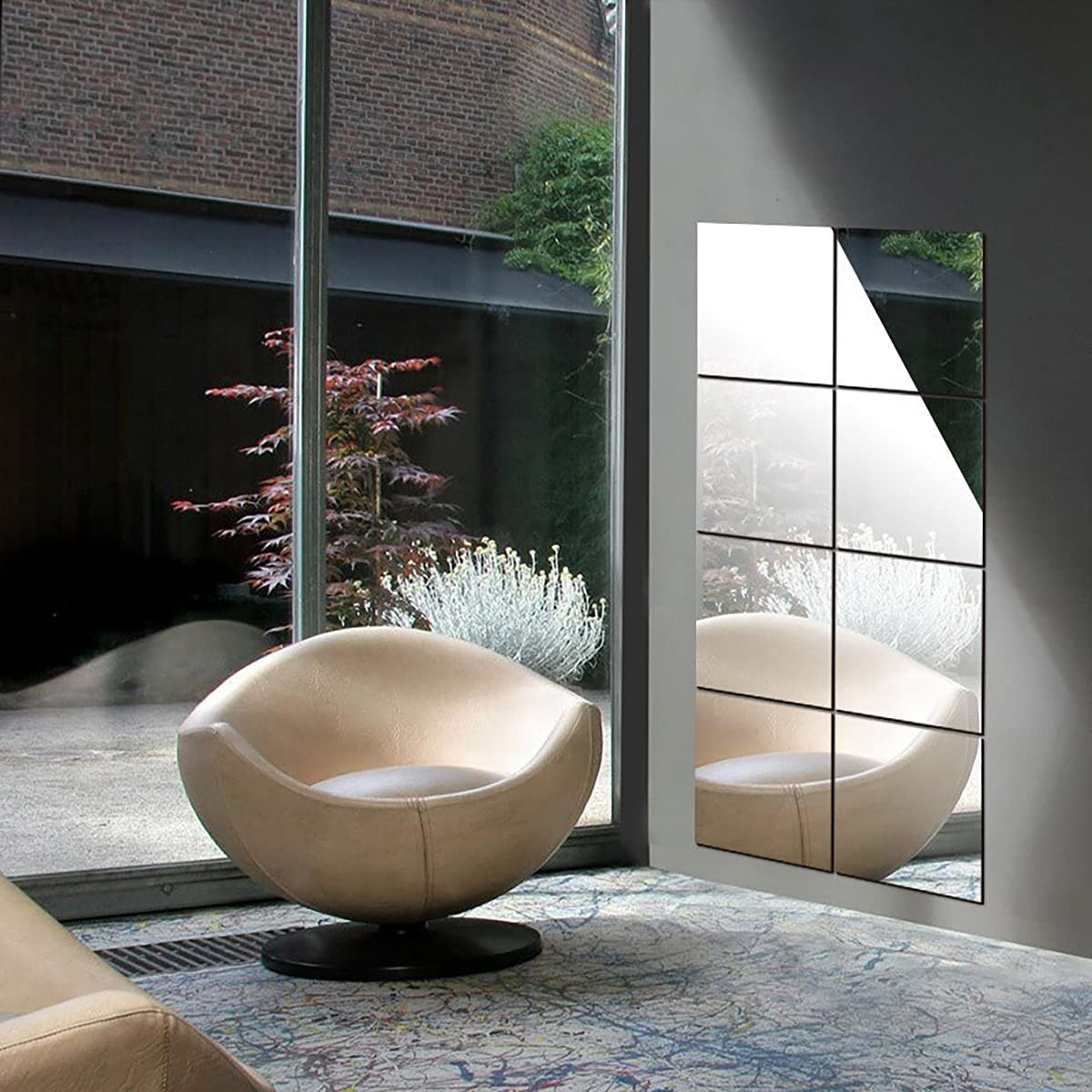 10 Pieces Flexible Mirror Sheets, Self Adhesive Decorative Plastic Mirror Tiles