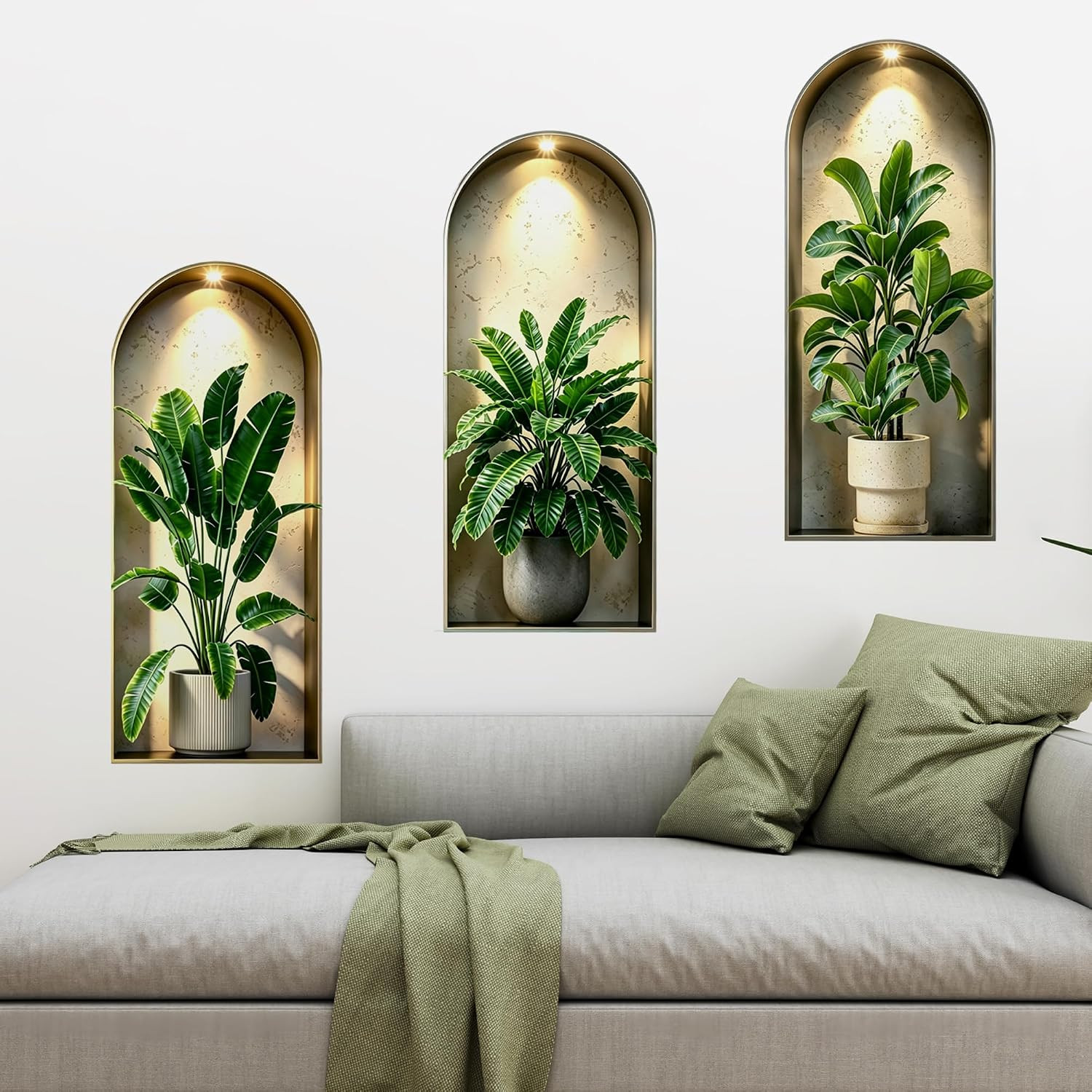 3D Potted Plants Green Leaves Wall Decals – Peel and Stick, 3D Magic Wall Art Mu