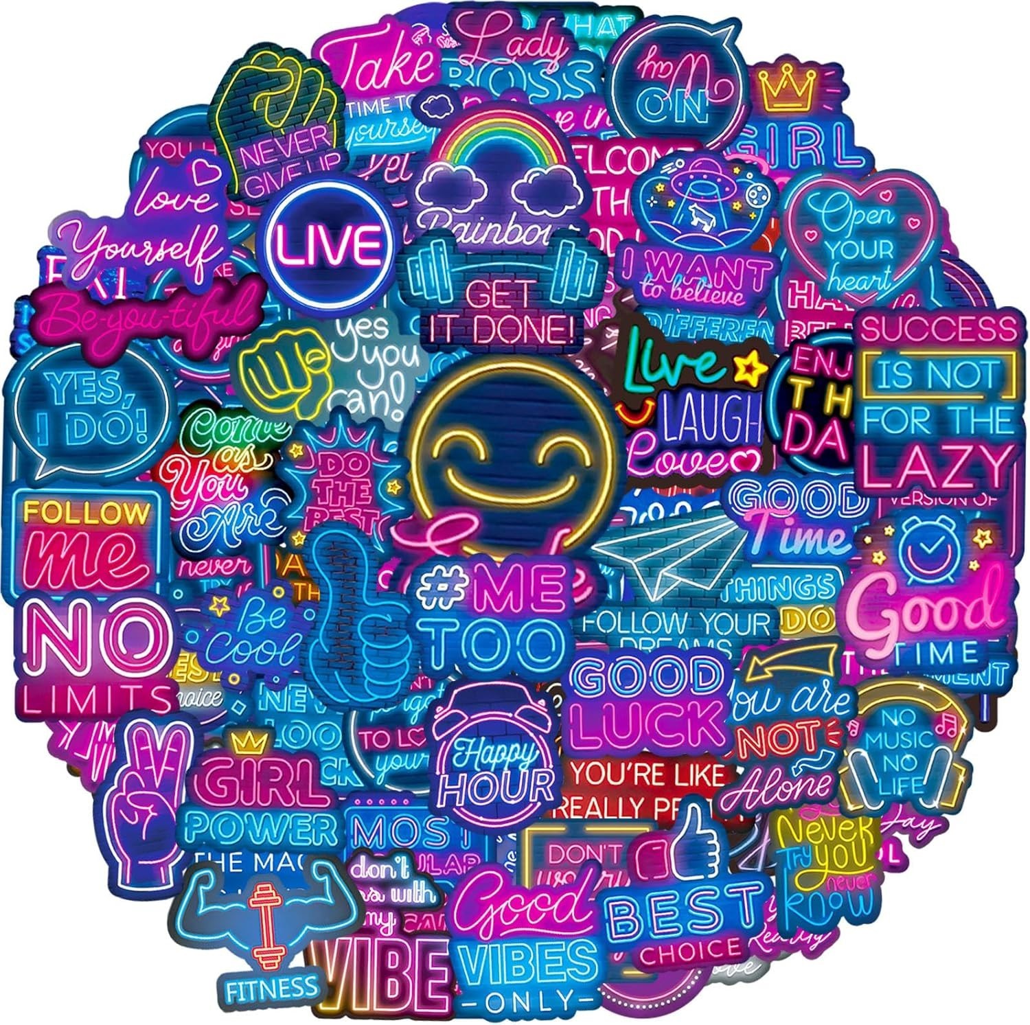 100PCS Neon Motivational Stickers | Positive Affirmation Waterproof Vinyl
