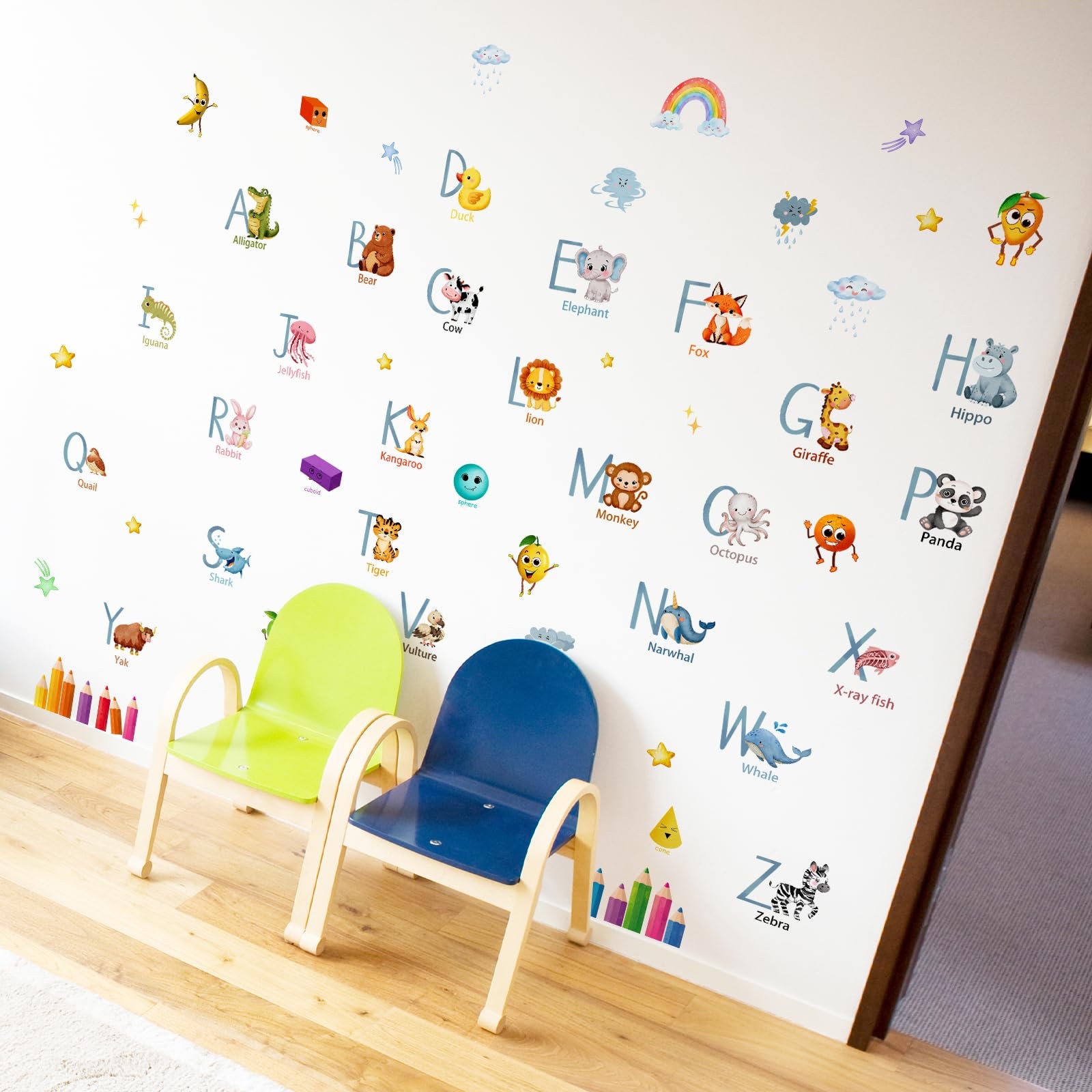 Animal Alphabet Wall Decals,64 Pcs Educational Learning Wall Stickers & Mural…