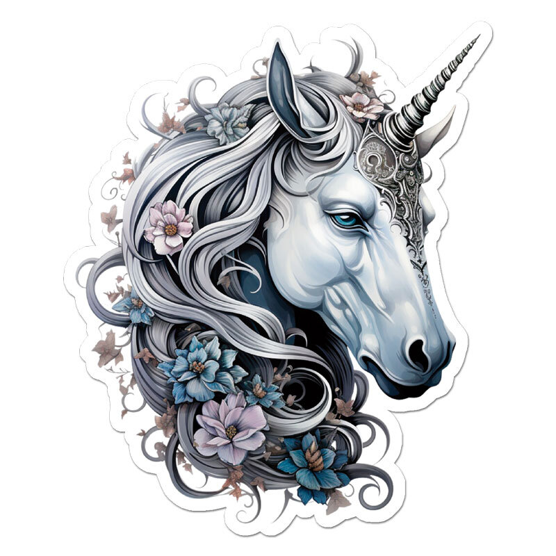 Unicorn Head Flowers, Vinyl Decal Sticker, Indoor Outdoor, 3 Sizes, #11699