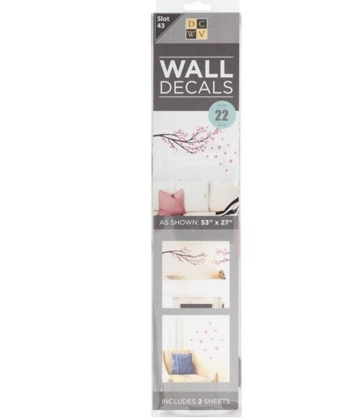 DCWV 22 Vinyl Decals Pink Cherry Blossom Flower Reusable Wall Art