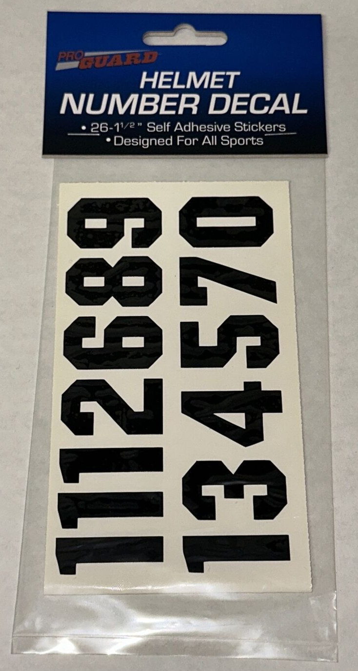 BLACK Pro Guard Number Decals 26 x 1/2″ Self Adhesive Hockey Helmet Stickers DIY