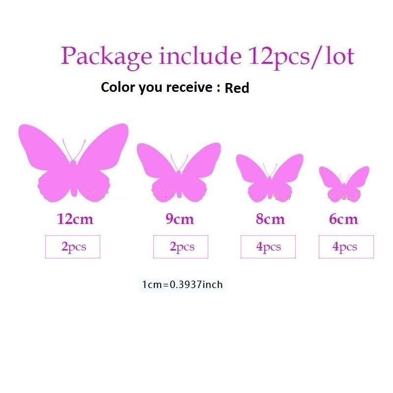 12Pcs 3D Butterfly Wall Decal Removable Sticker Bedroom Home Party Decor Red
